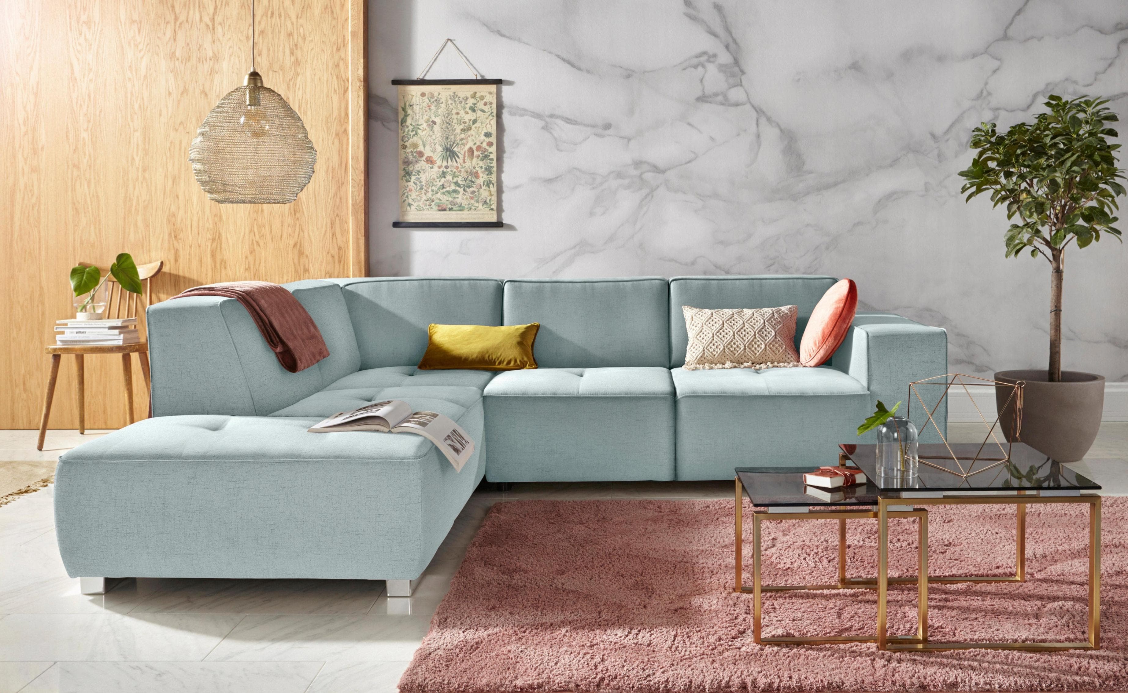 HOME AFFAIRE Ecksofa Sapporo L-Form Aqua mit Bettfunktion