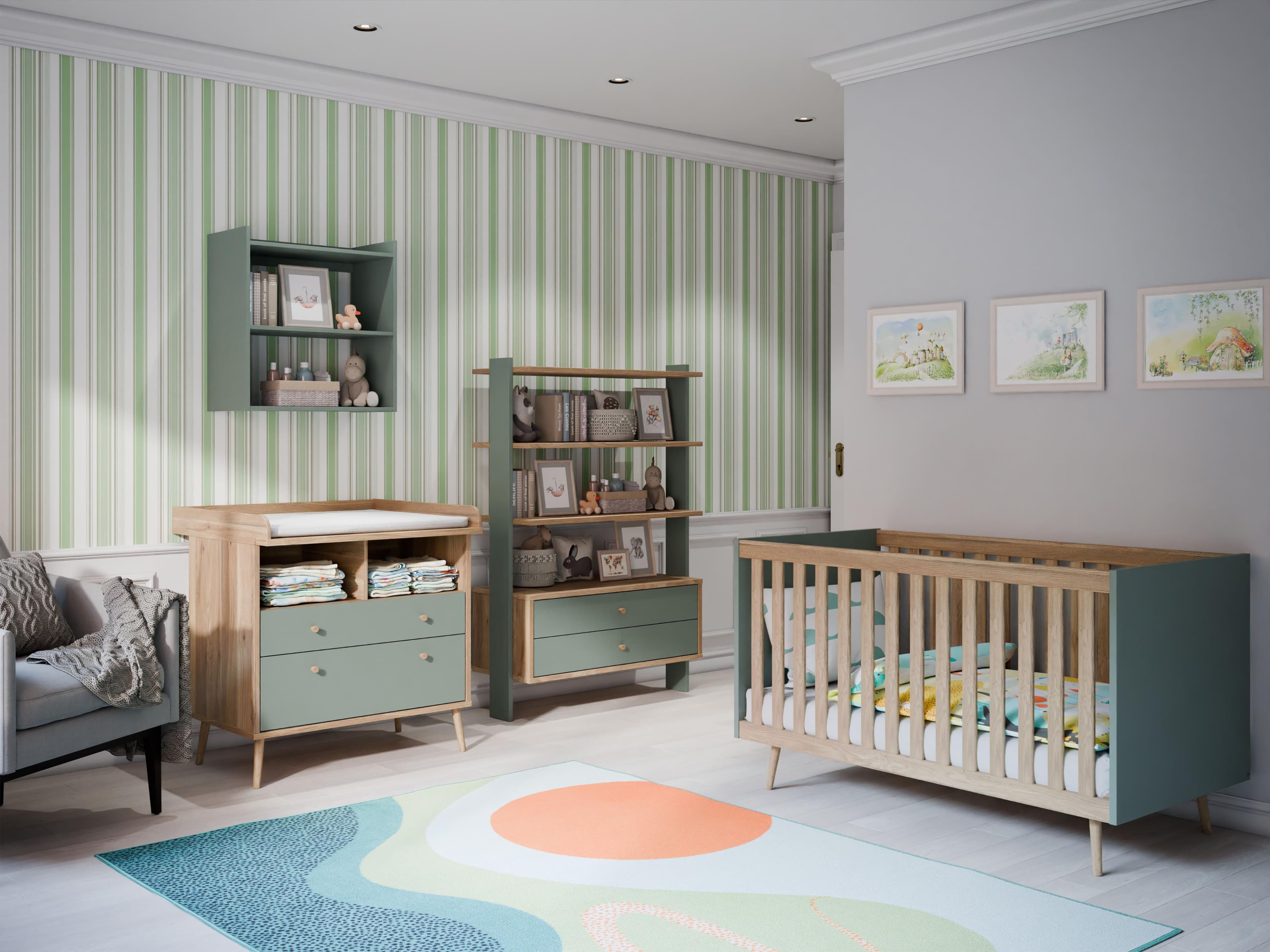 Babybett FORTE Whenua Salbei Braun Höhenverstellbar