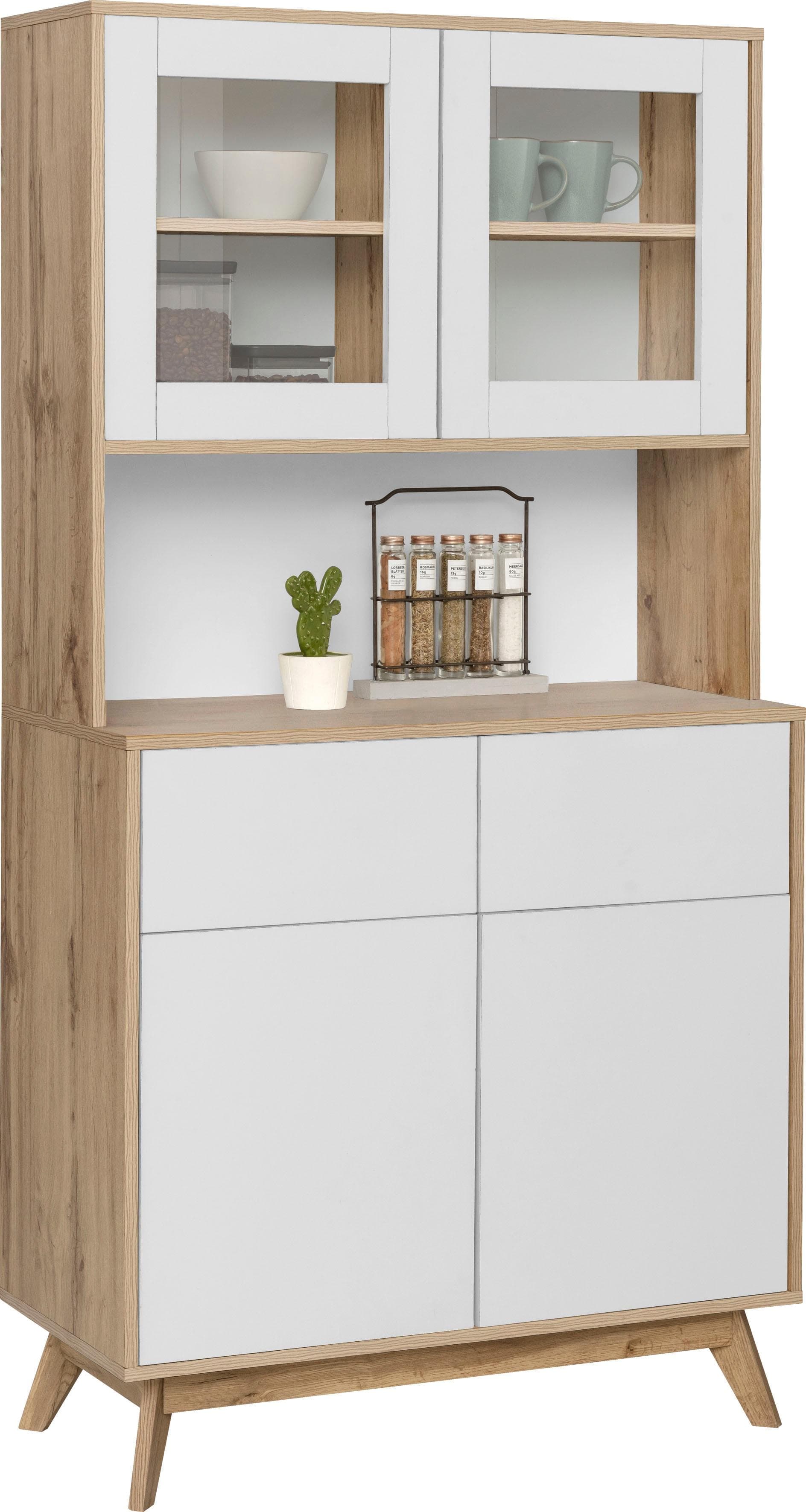 Buffet HOME AFFAIRE Skandi Weiß Eiche 2 Glastüren 2 Schubladen
