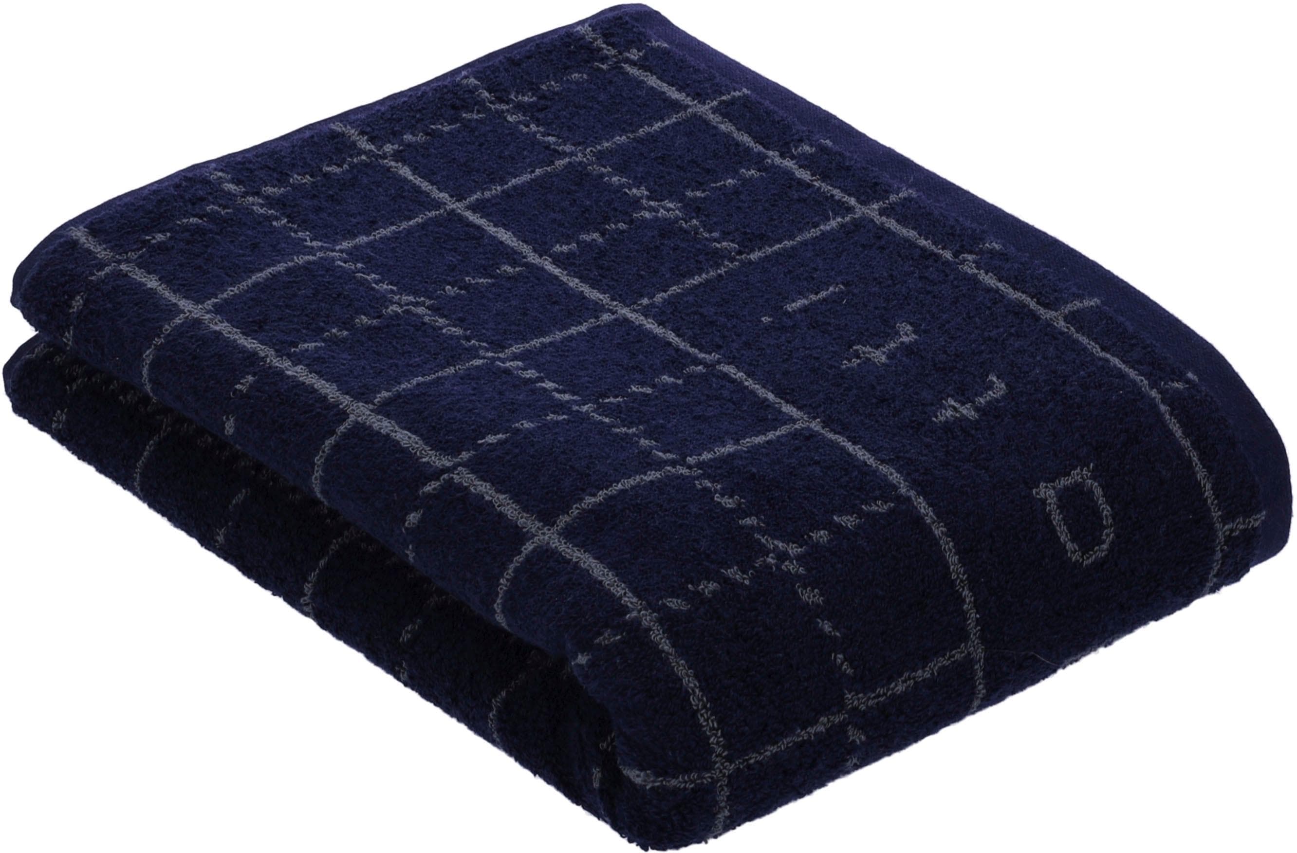 BUGATTI Badetuch Perezzi Marineblau Jacquard Karo 100% Baumwolle