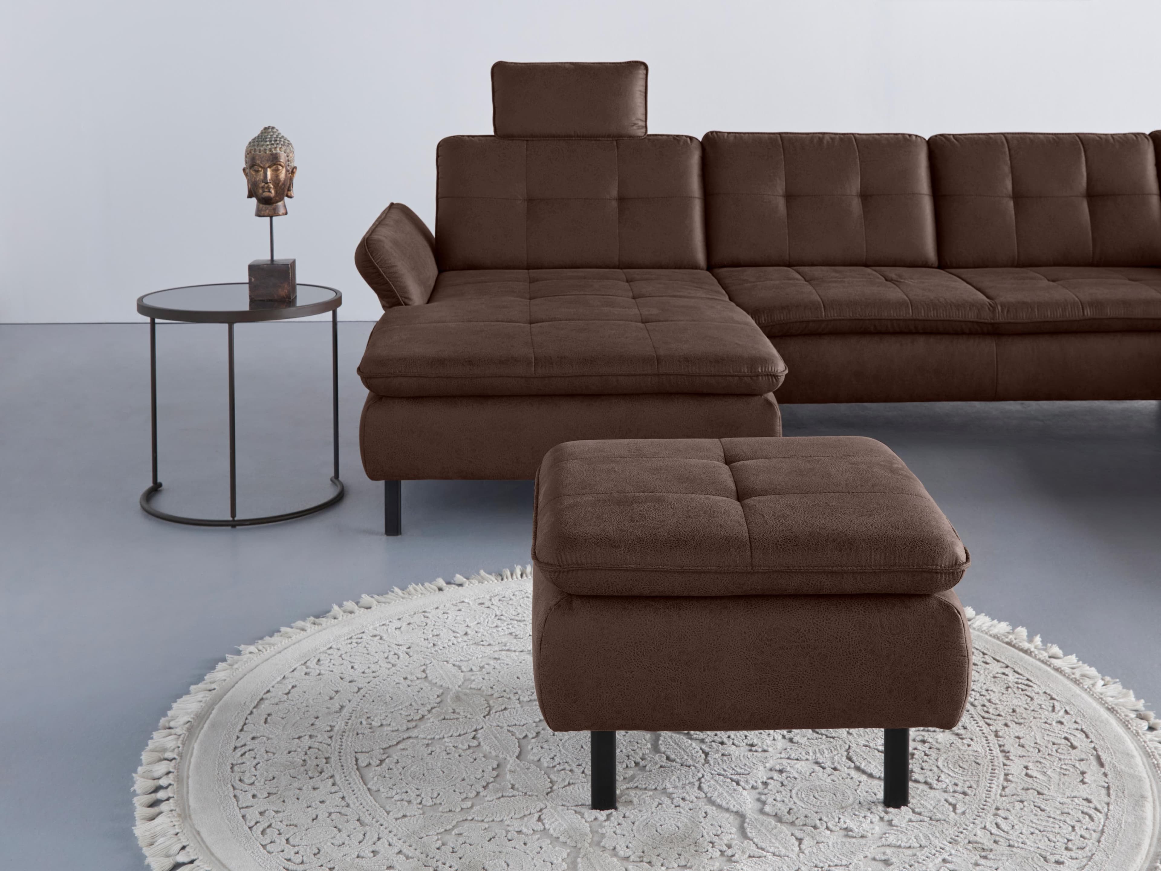 HOME AFFAIRE Polsterhocker Birkholm Dunkelbraun Microfaser