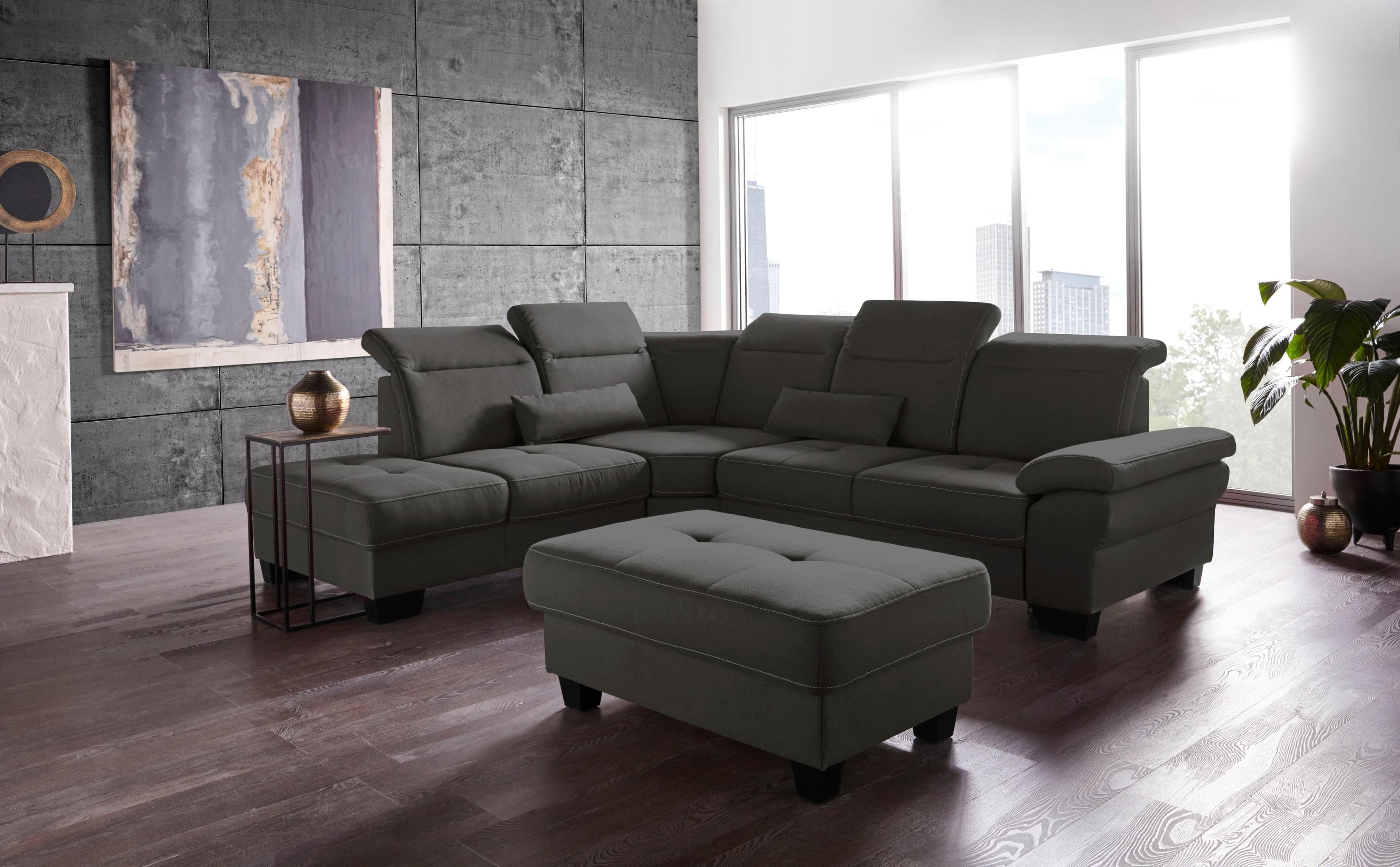 HOME AFFAIRE Cornwall L-Form Ecksofa Anthrazit mit Bettfunktion