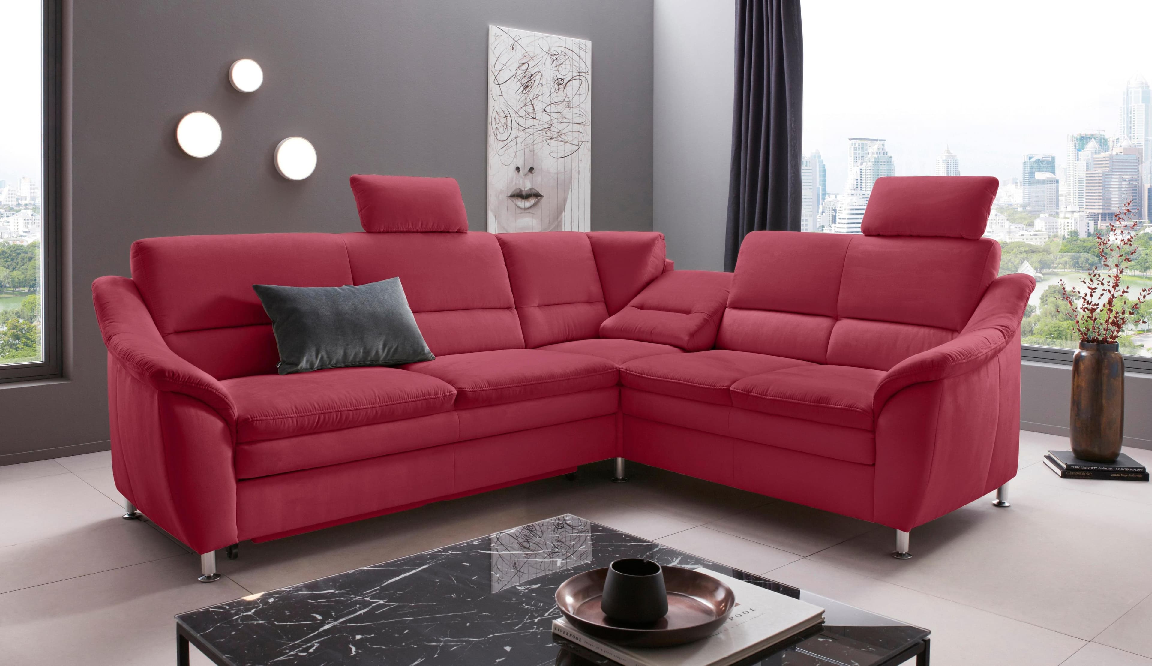 HOME AFFAIRE Ecksofa Cardoso L-Form Bordeaux mit Bettfunktion