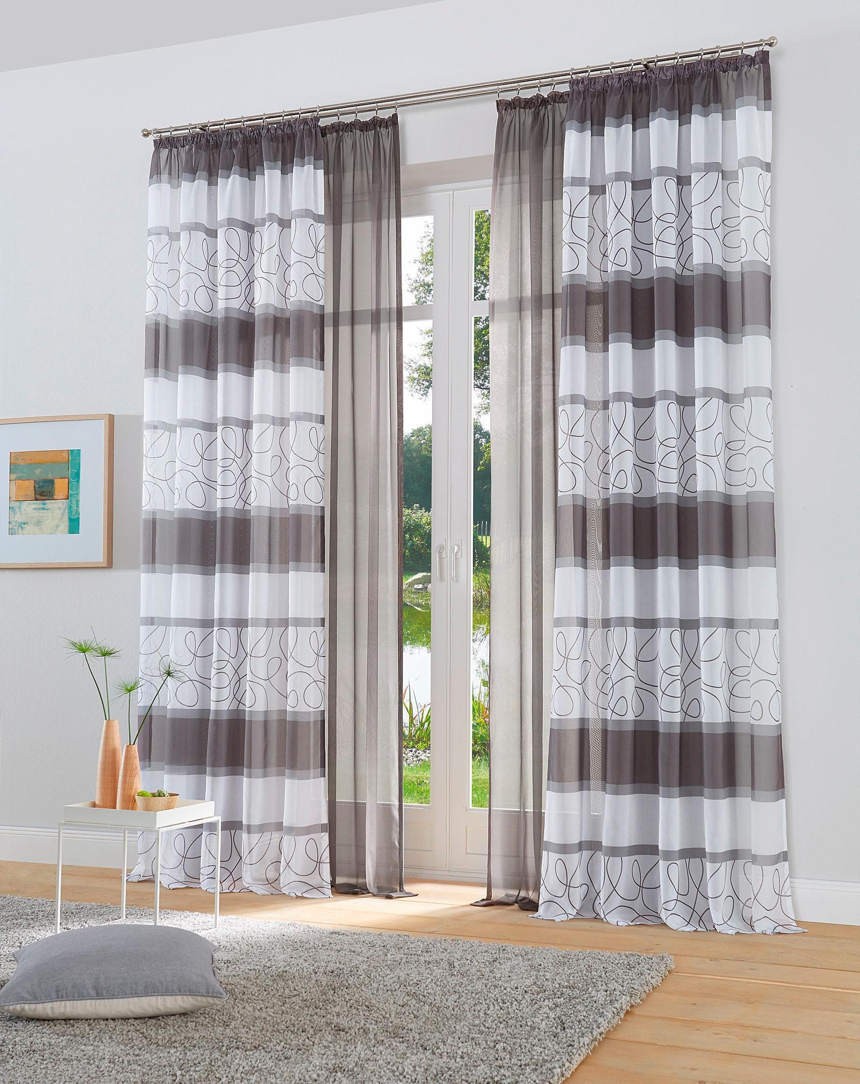 My Home Gardine Napala Kräuselband 2er Set Transparent Grau Voile