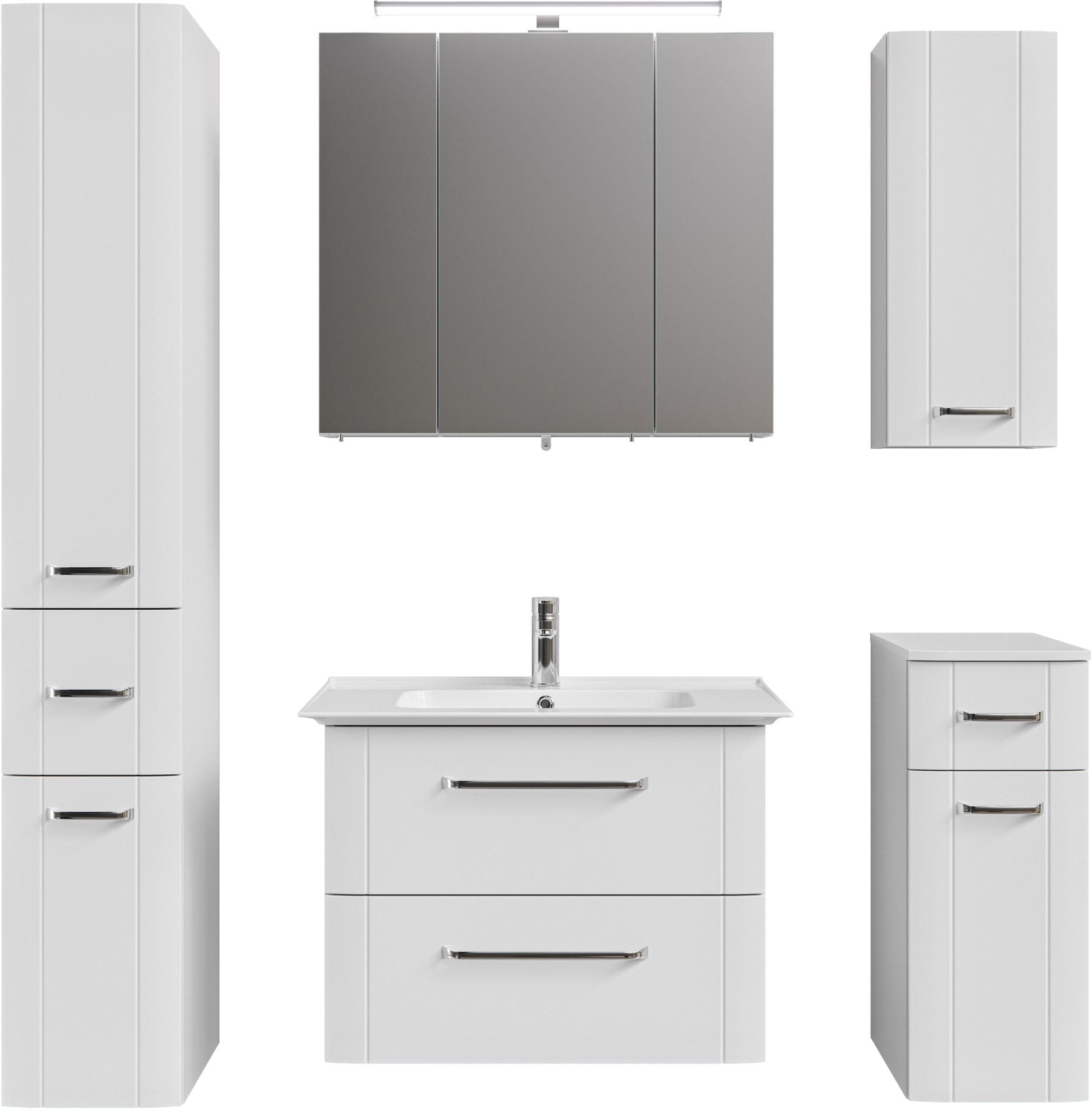 Badmöbel-Set SAPHIR 5-teilig Keramik-Waschtisch mit LED-Spiegelschrank Weiß