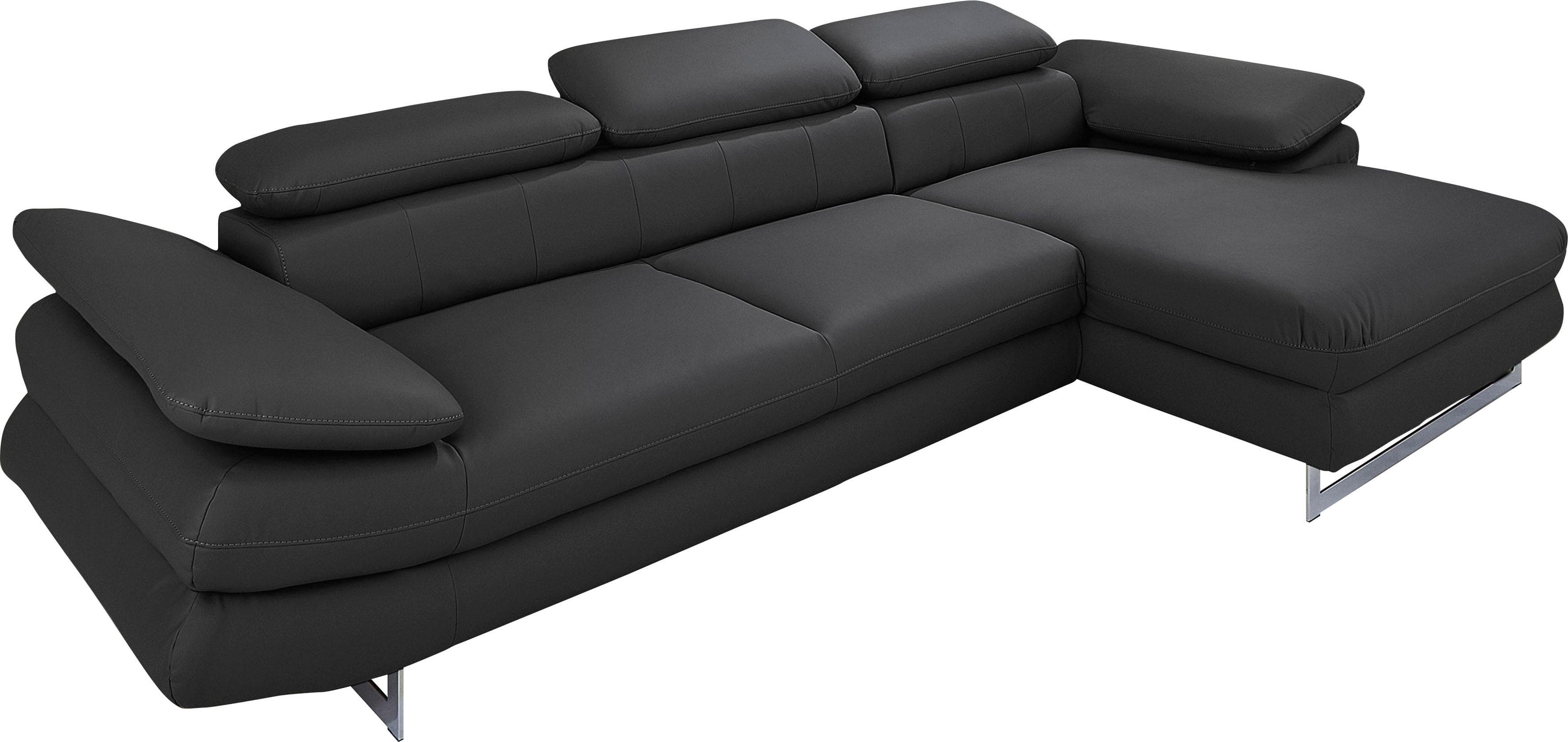 COTTA Ecksofa Solution L-Form Schwarz mit Arm- & Kopfteilverstellung