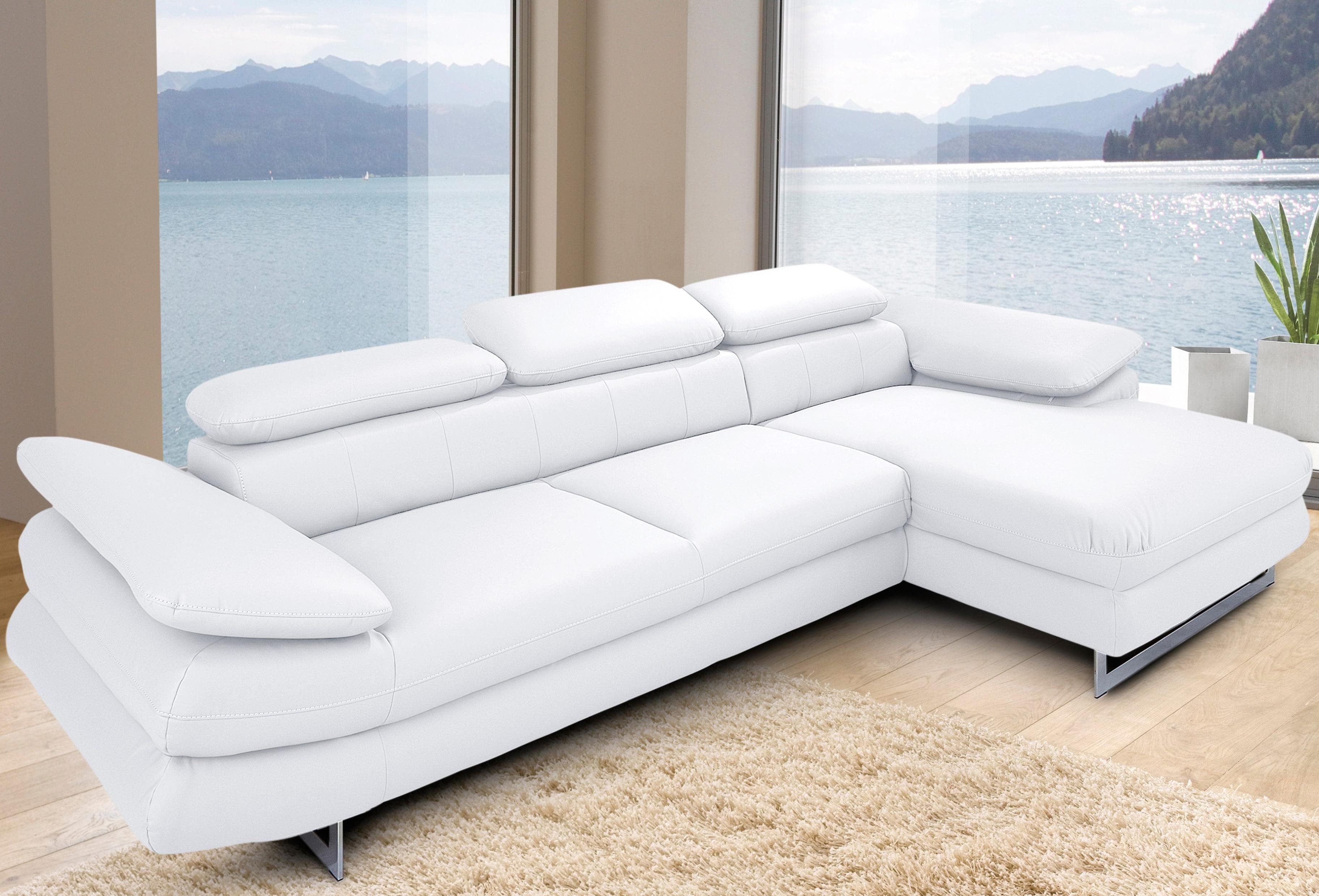 COTTA Ecksofa Solution L-Form Altweiß mit Arm- & Kopfteilverstellung