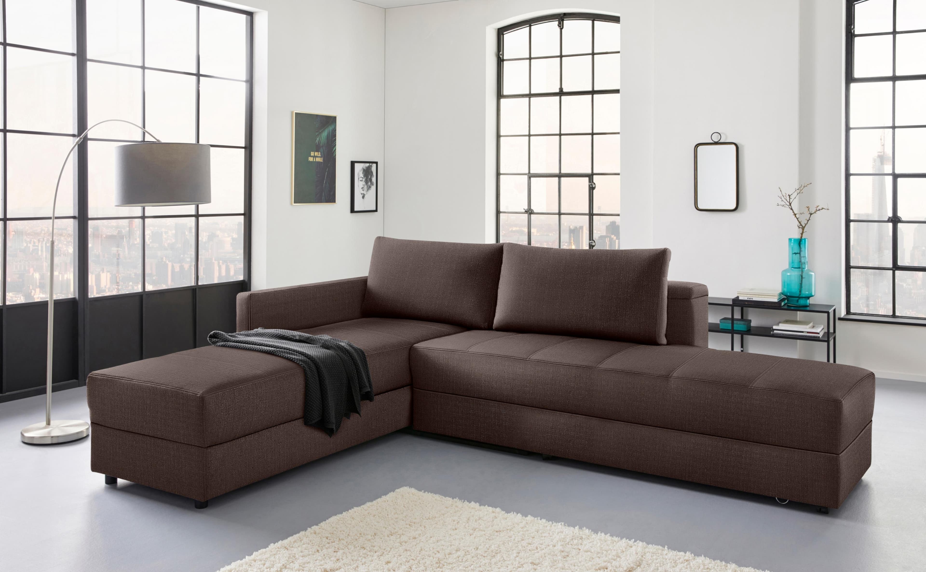 LOOKS by Wolfgang Joop Ecksofa L-Form Dunkelbraun mit Bettfunktion