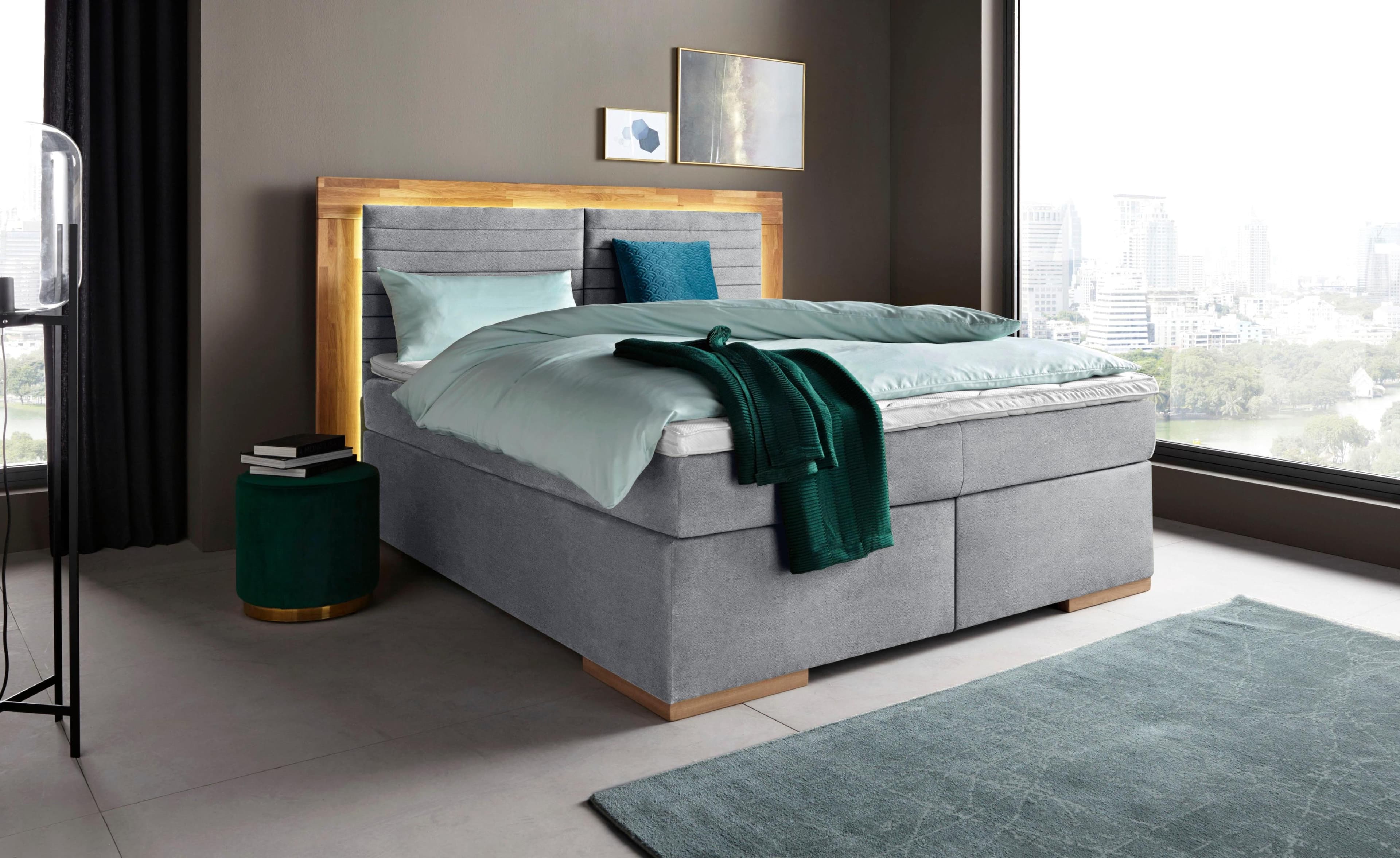 HOME AFFAIRE Boxspringbett Cup Grau LED-Beleuchtung Eiche