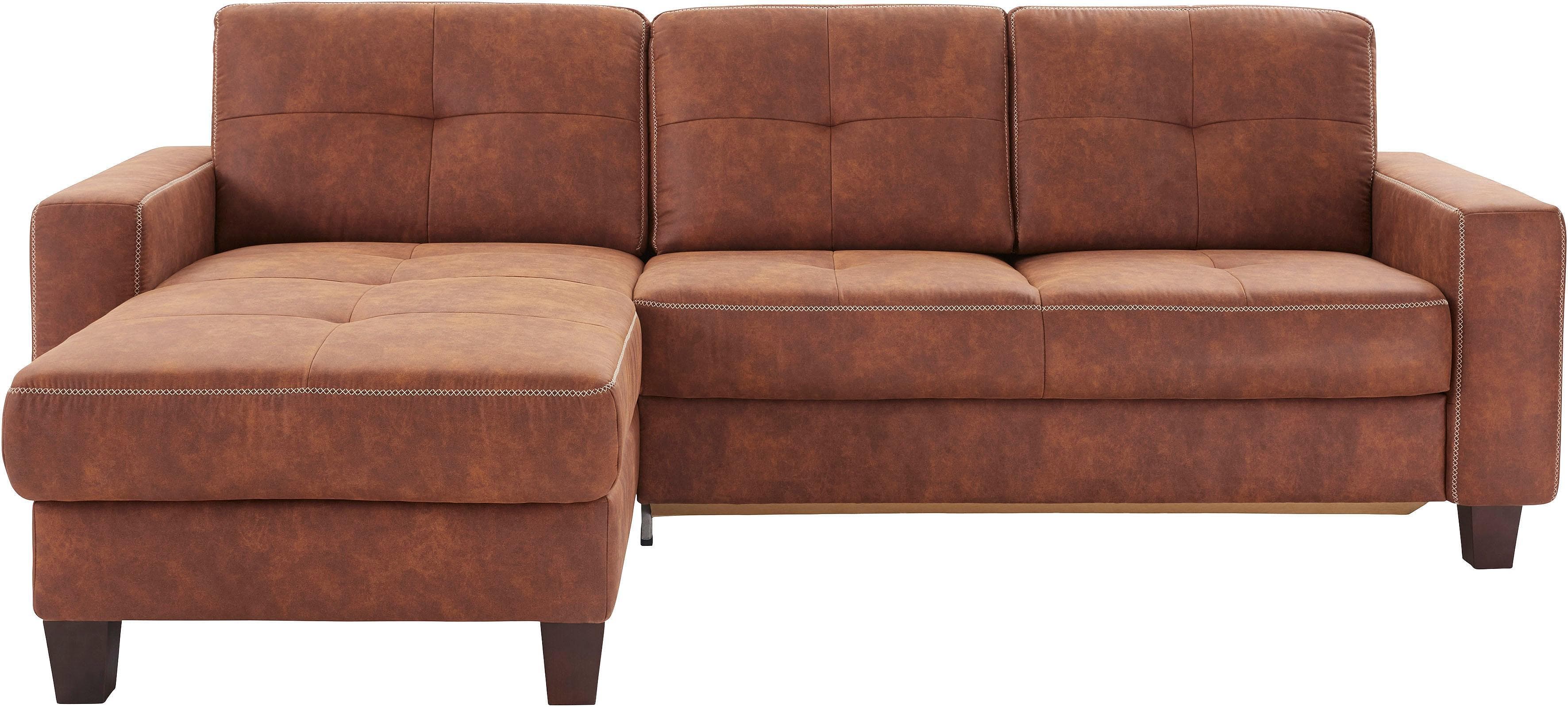 HOME AFFAIRE Ecksofa Varese Cognac Microfaser mit Bettkasten