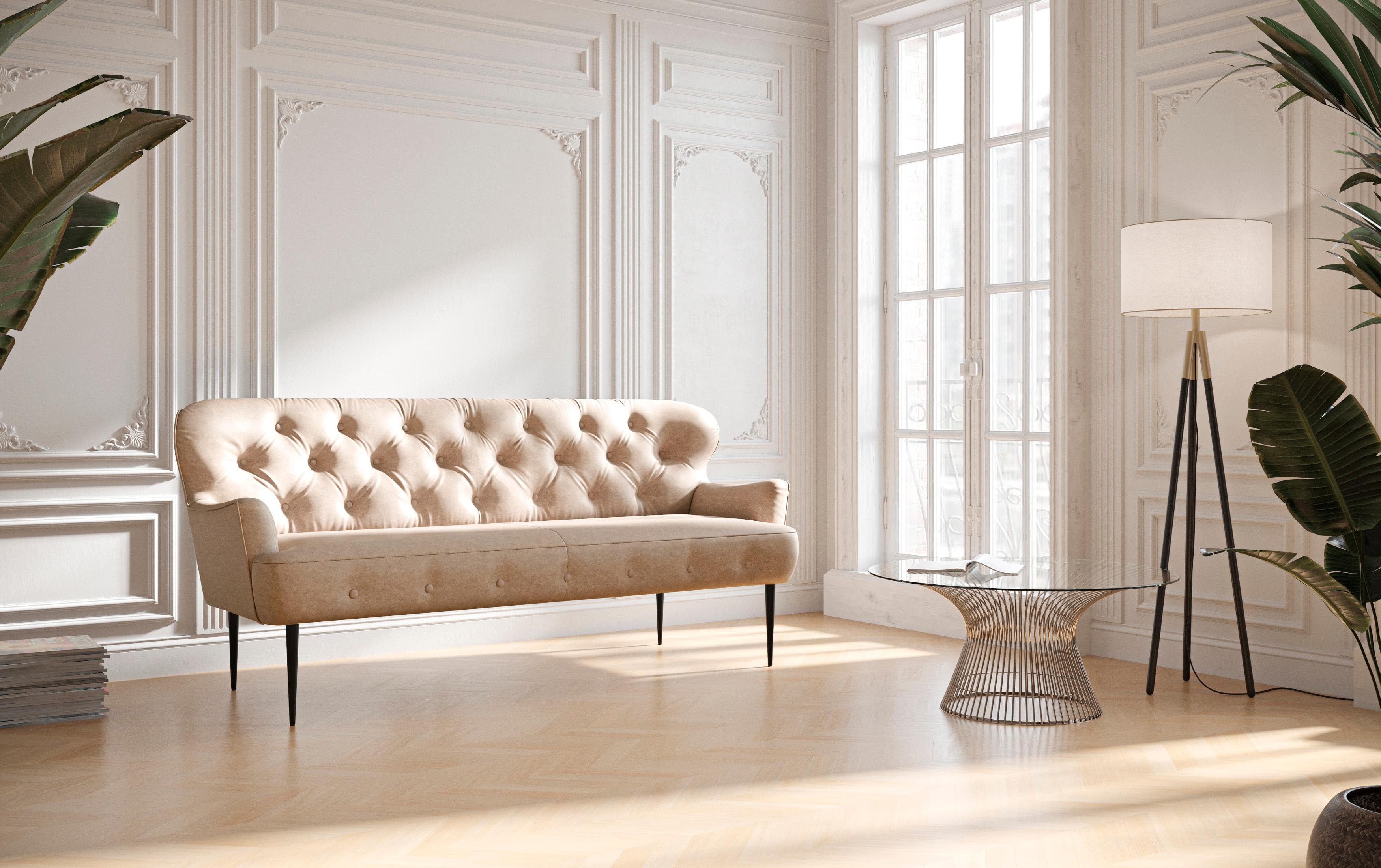 3-Sitzer Sofa Amber Beige mit Knopfheftung von Home Affaire