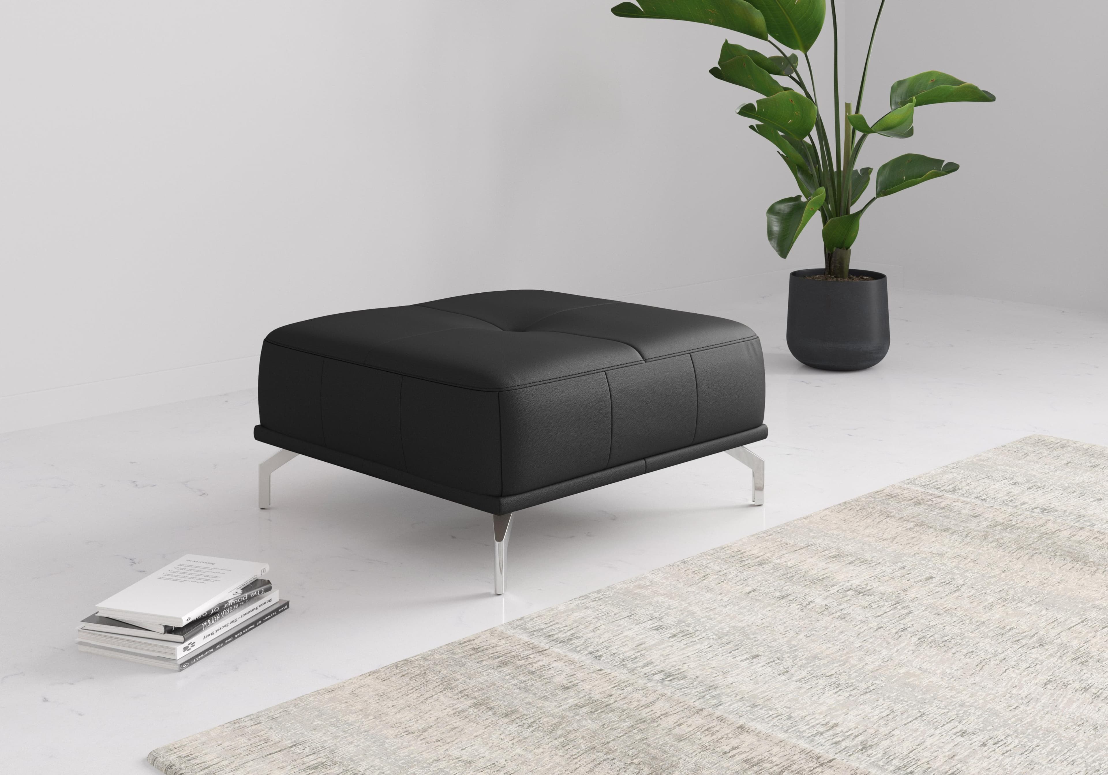 HOME AFFAIRE Caluna Polsterhocker Schwarz Naturleder Modern