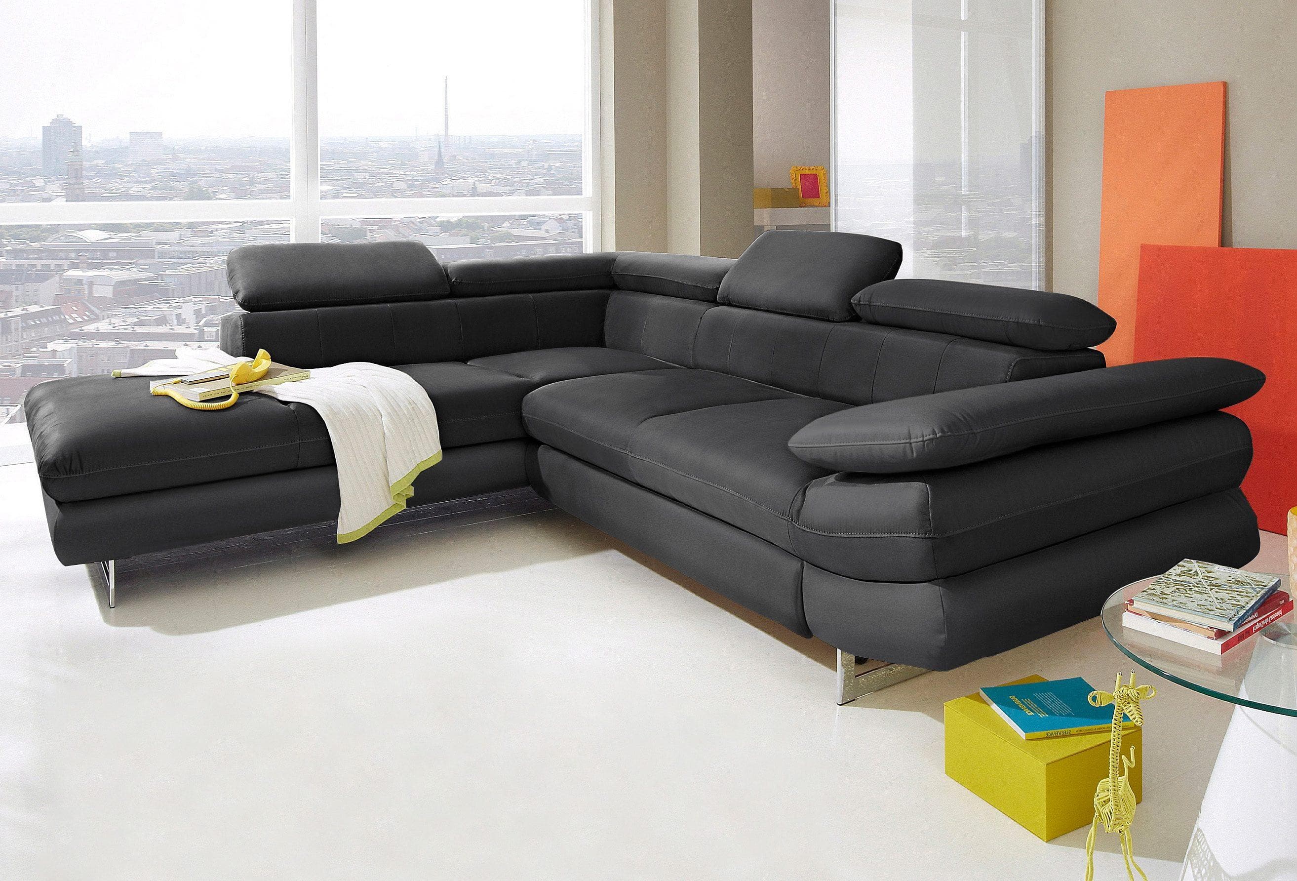 Ecksofa COTTA Solution L-Form Schwarz mit Bettfunktion und Verstellung