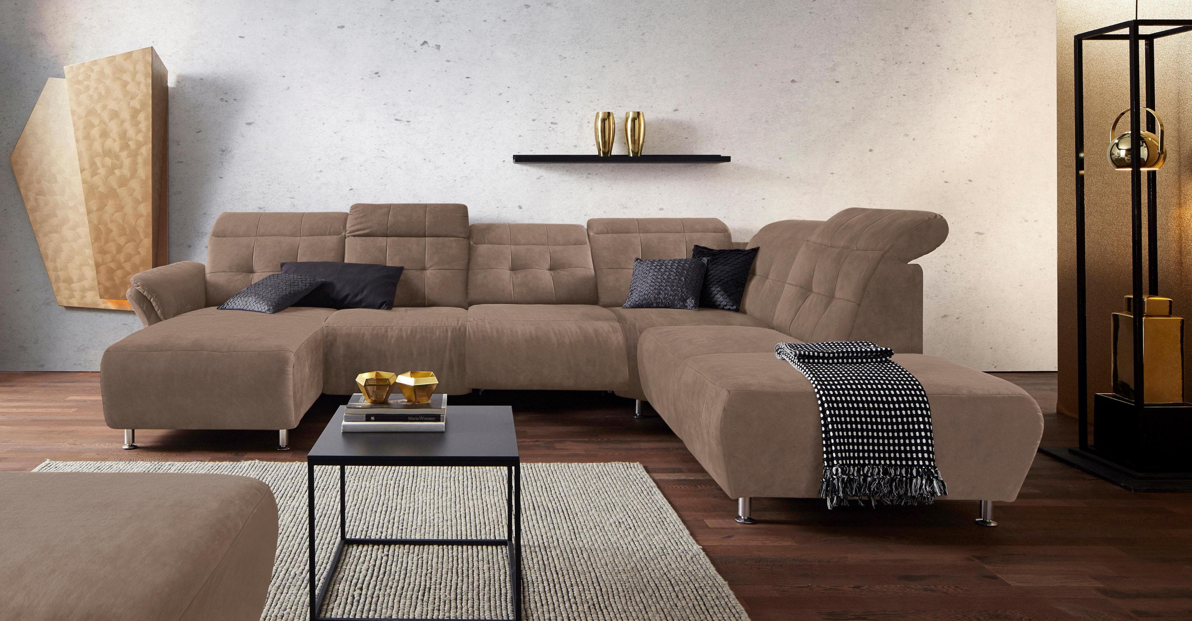 HOME AFFAIRE Manhattan U-Form Wohnlandschaft Braun Relaxfunktion