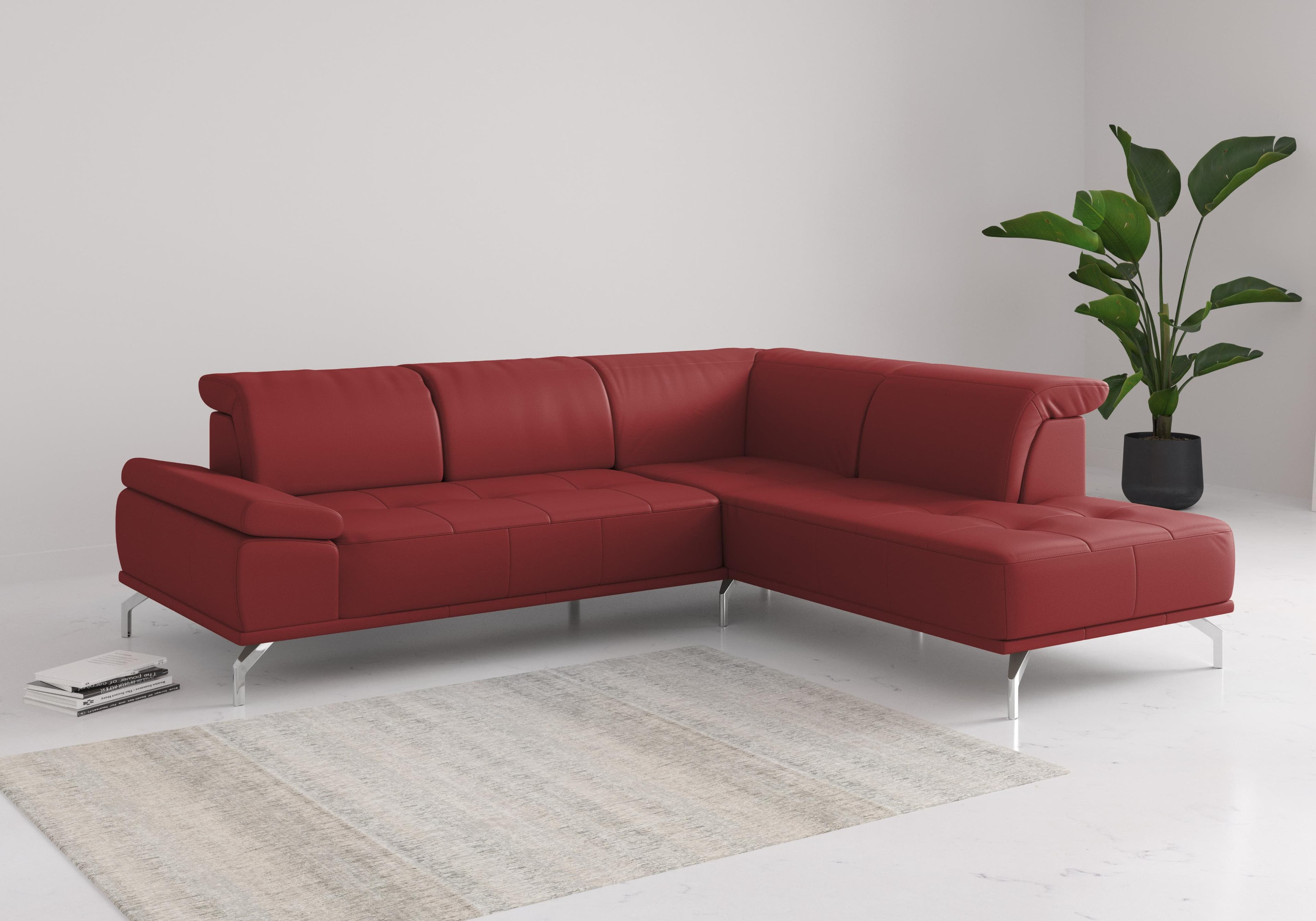 HOME AFFAIRE Caluna Ecksofa Rot NaturLEDER Sitztiefenverstellung
