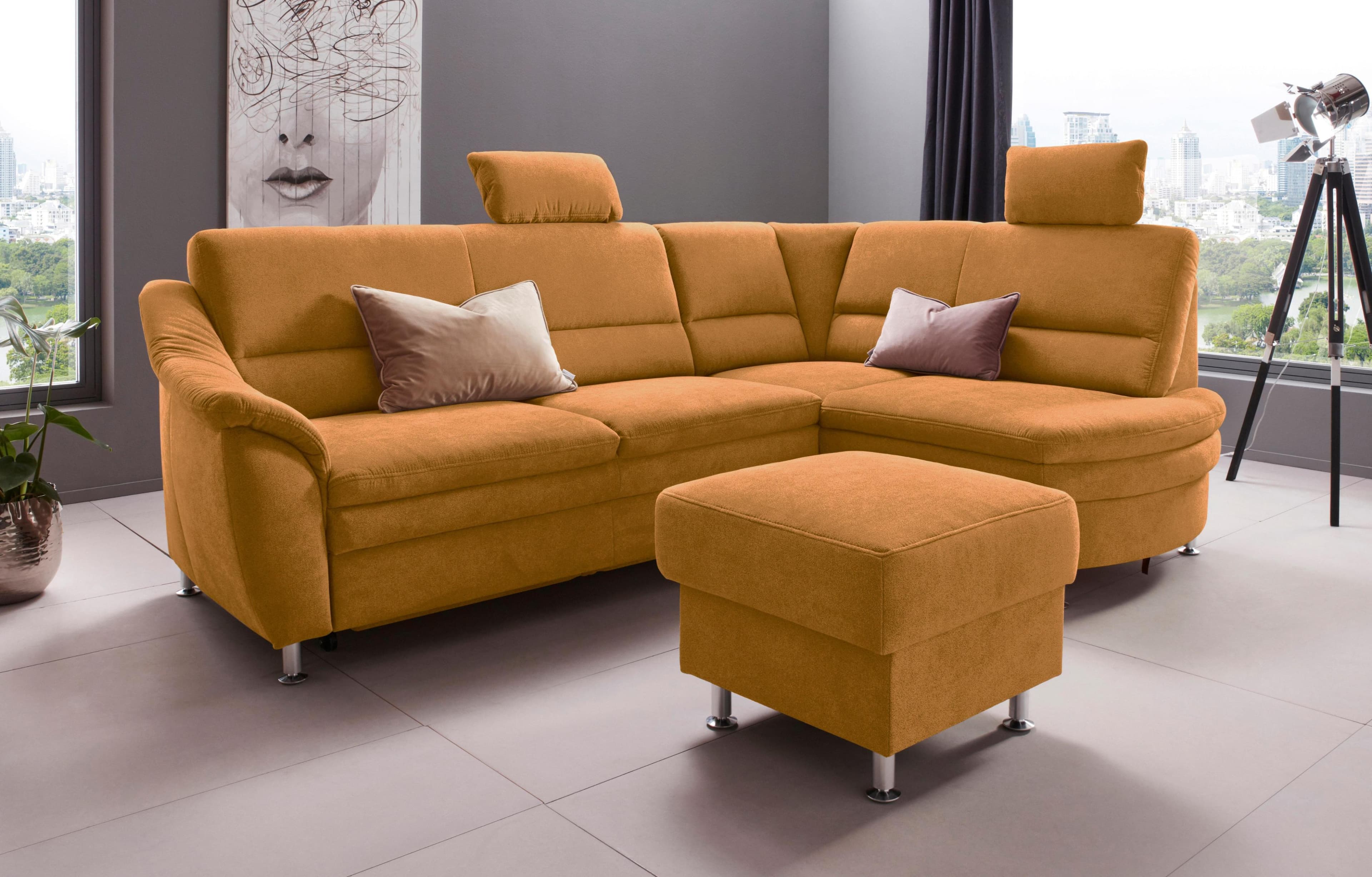 HOME AFFAIRE Ecksofa Cardoso L-Form Gelb mit Bettfunktion