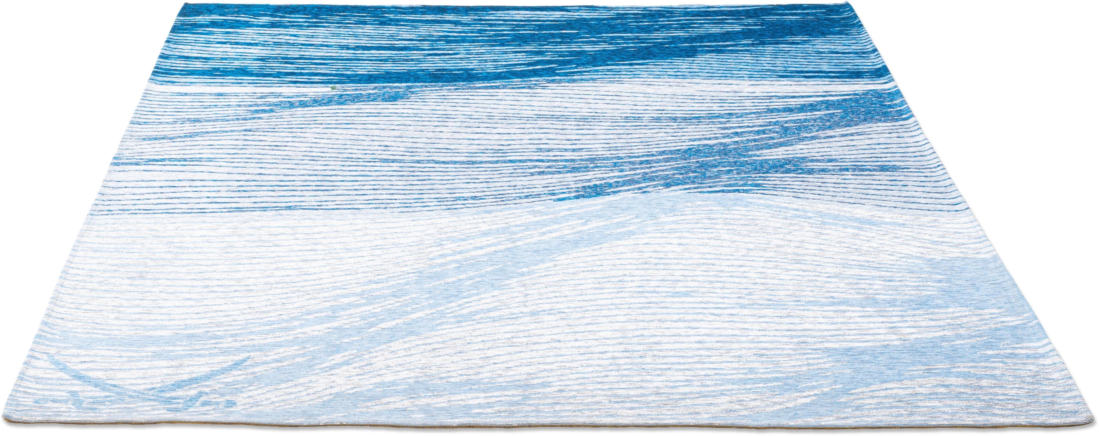 SANSIBAR Teppich Keitum 007 Blau Modernes Wellen Design Flachgewebe