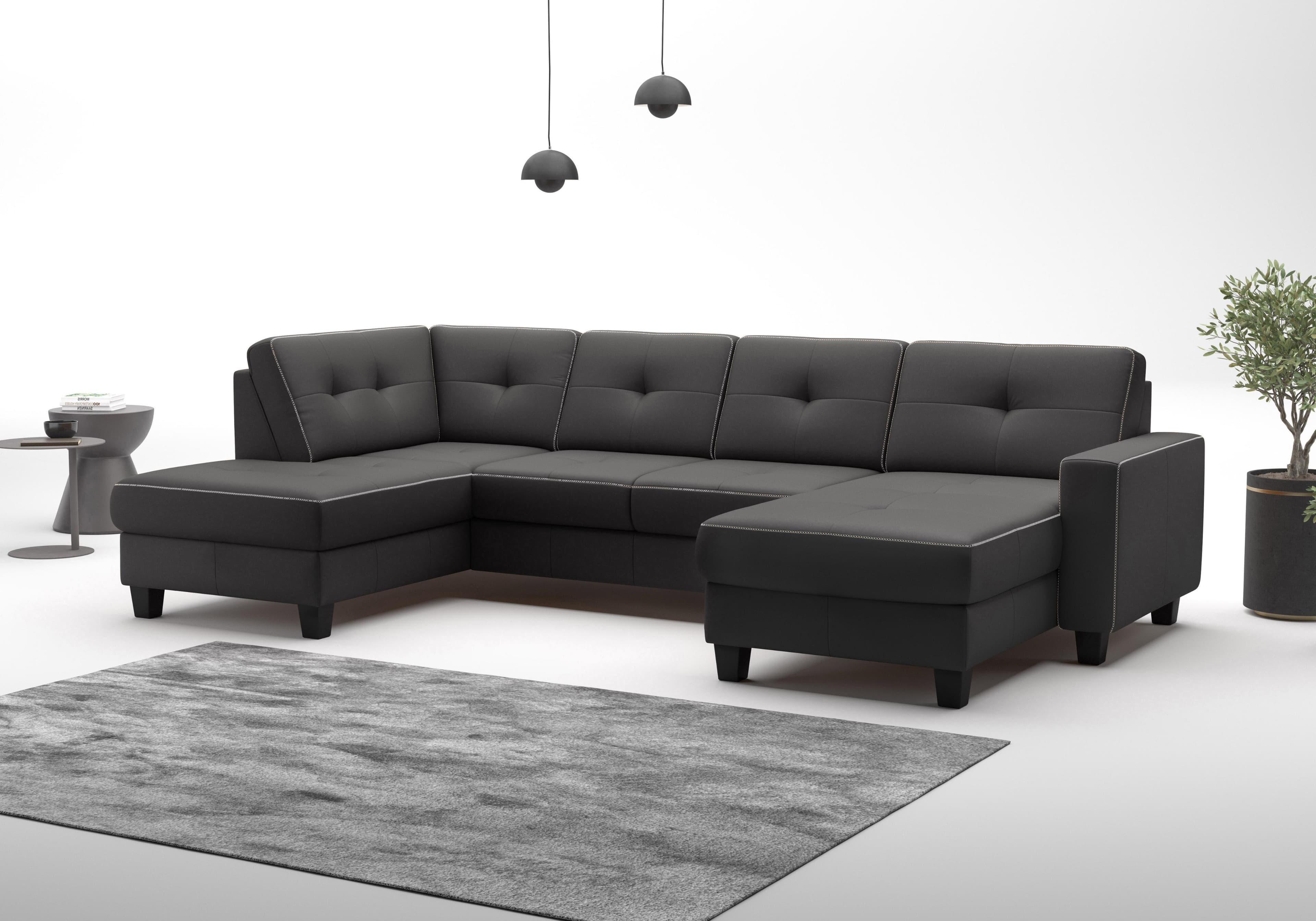 Wohnlandschaft im Landhausstil, Federkern, PUR-Schaumstoff, Schwarz