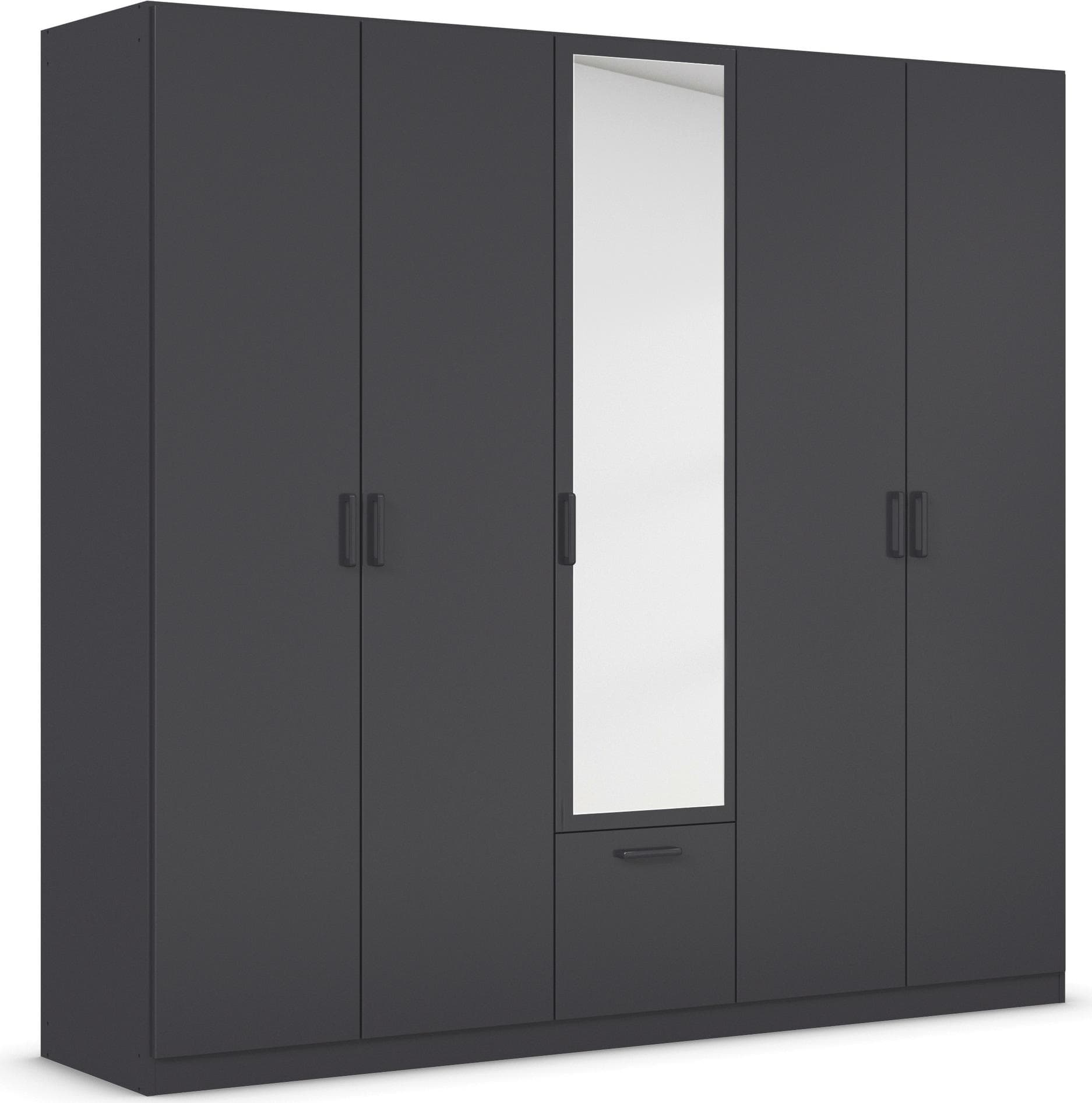 Drehtürenschrank mit Schubkasten und Spiegel - Graumetallic Griffe