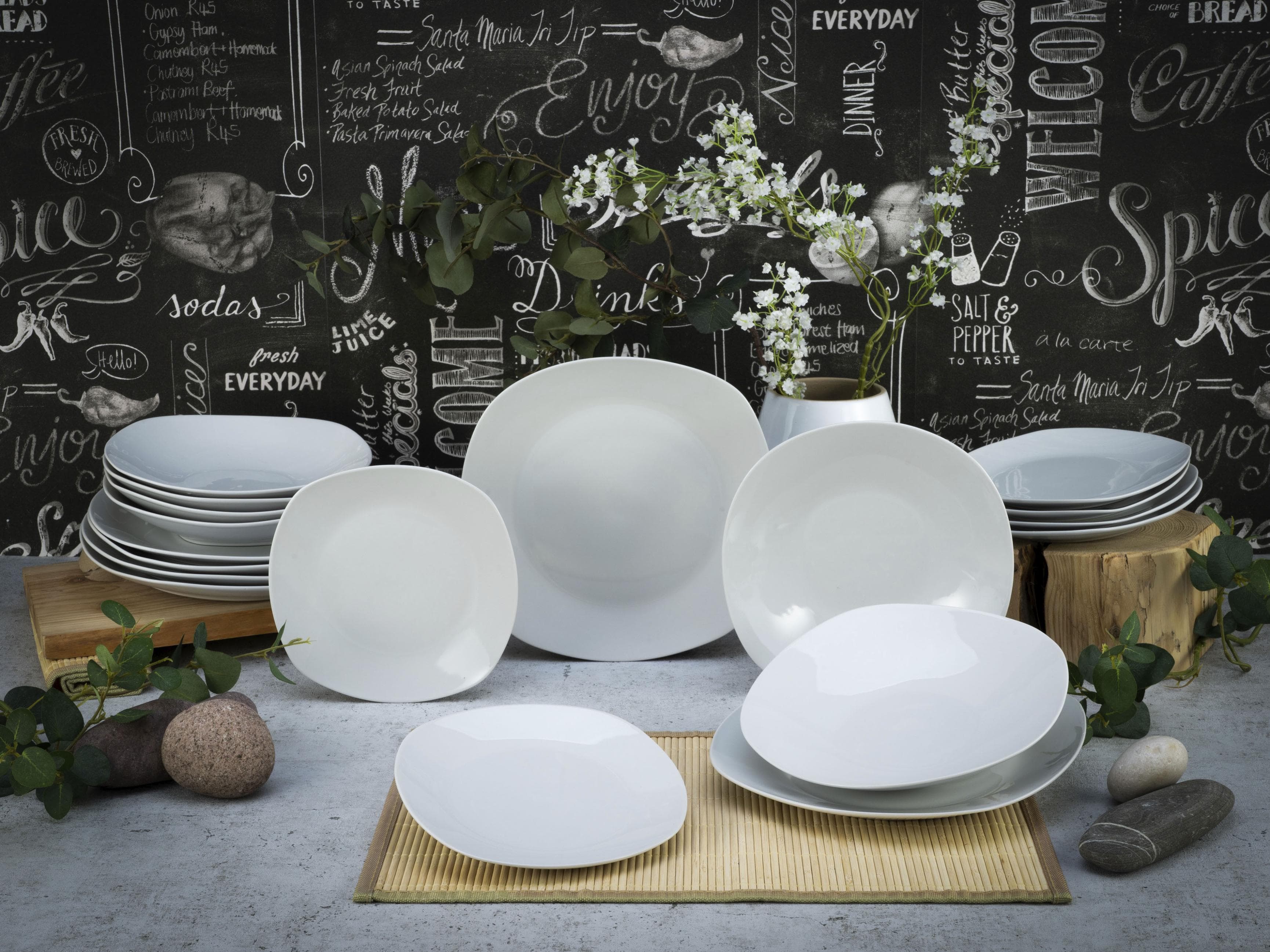 Teller-Set CREATABLE "Square Weiss" quadratisch, 18 Stk. Porzellan