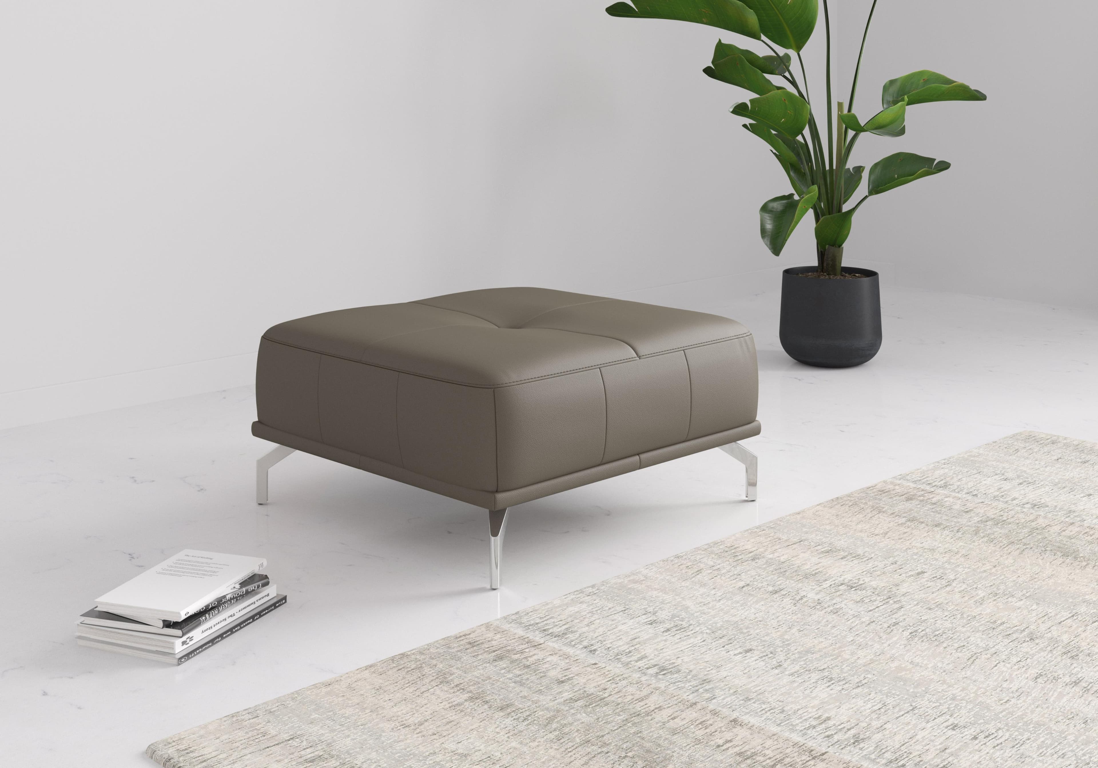 HOME AFFAIRE Polsterhocker Caluna Grau Naturleder Modern