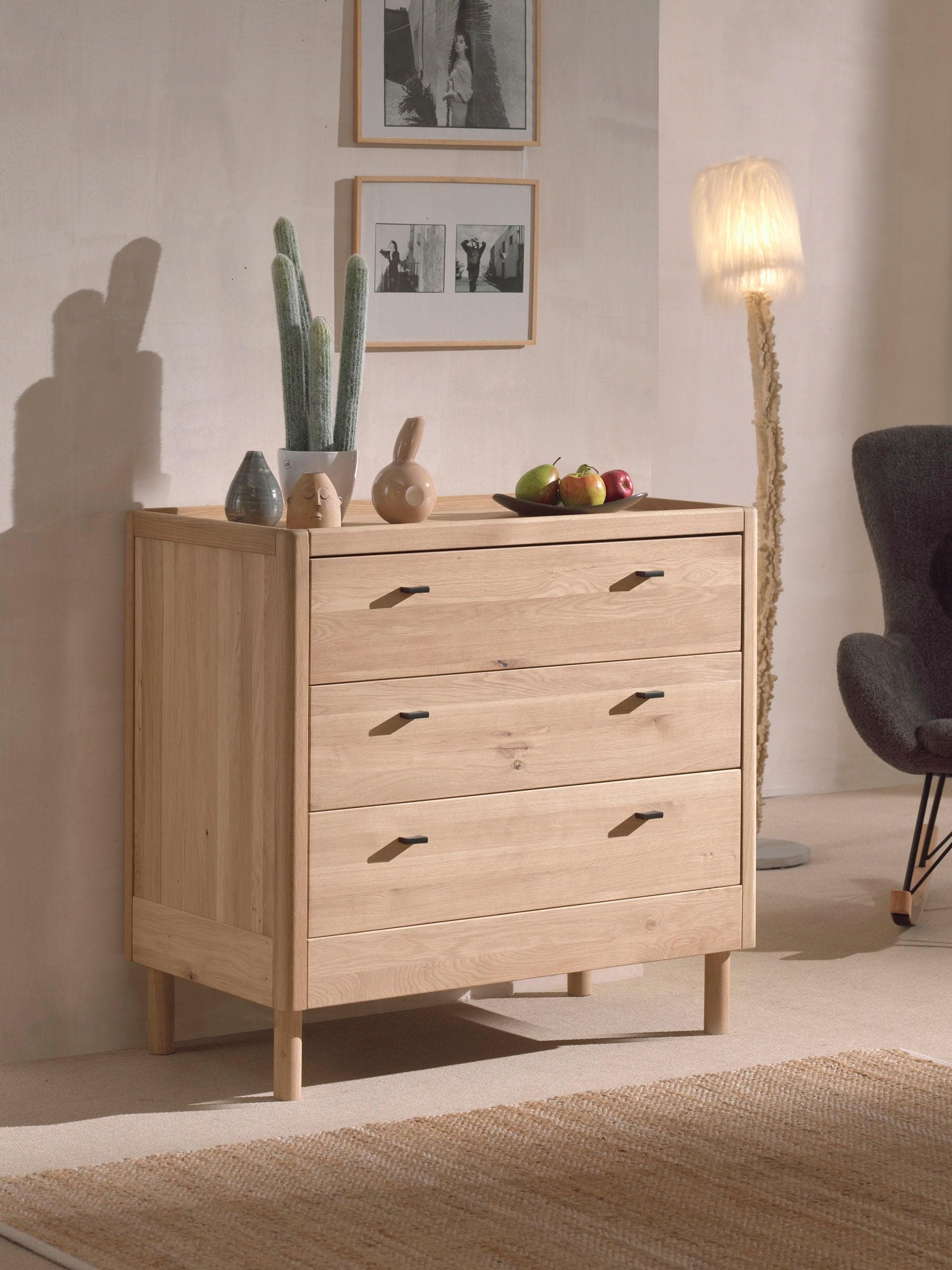 Wickelkommode HOME AFFAIRE Eiche natur geölt mit 3 Schubladen