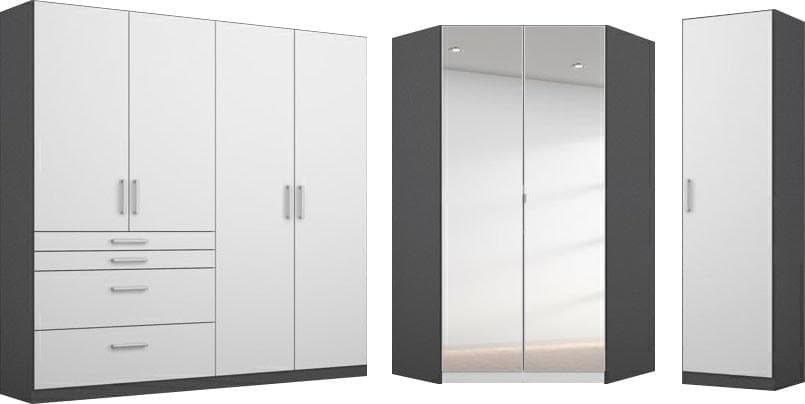 Rauch Homburg Schrank-Set Weiß/Graumetallic mit Eckschrank und Schubkästen