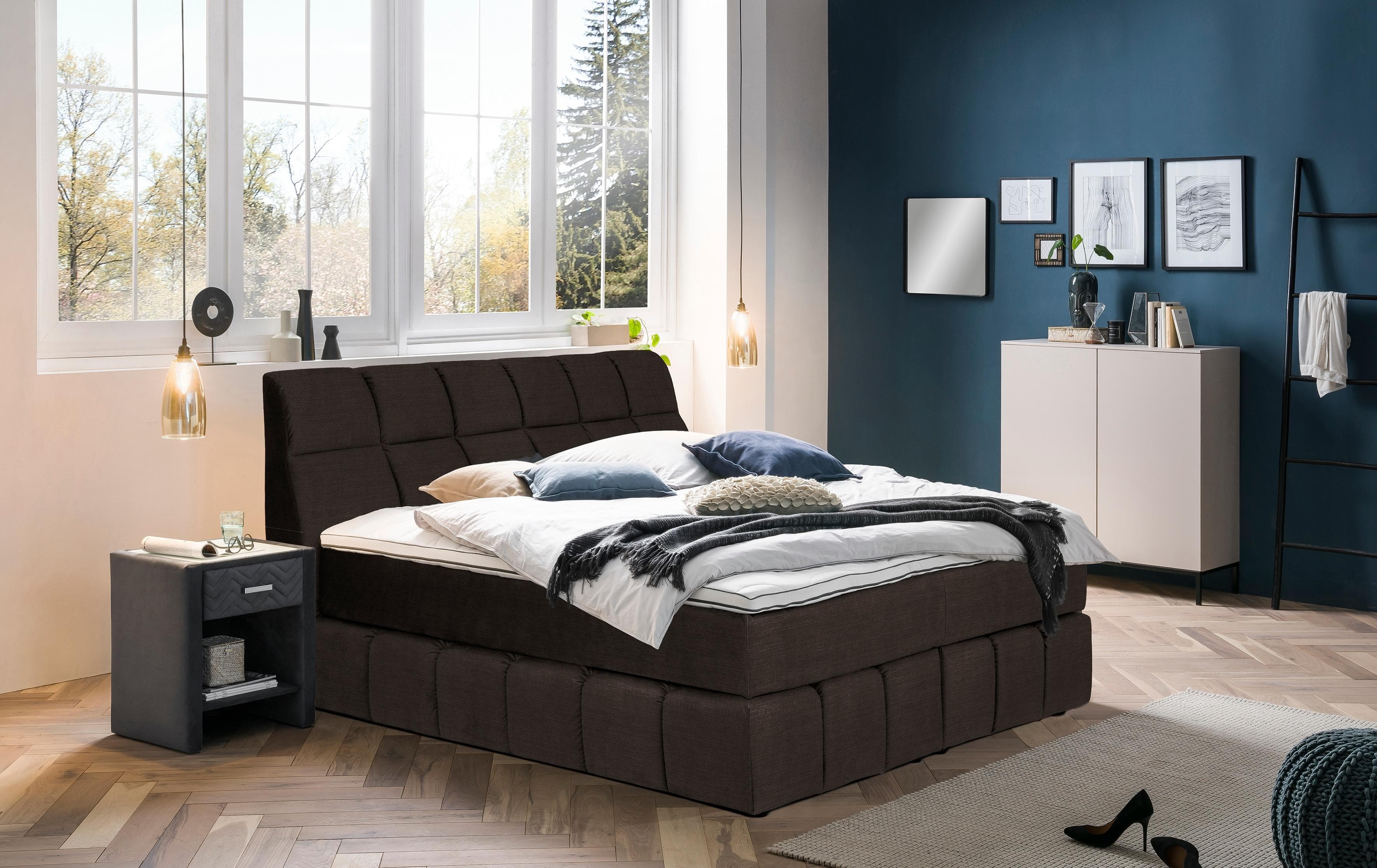 HOME AFFAIRE Boxspringbett Paxton 160x200 cm Espresso Polyester