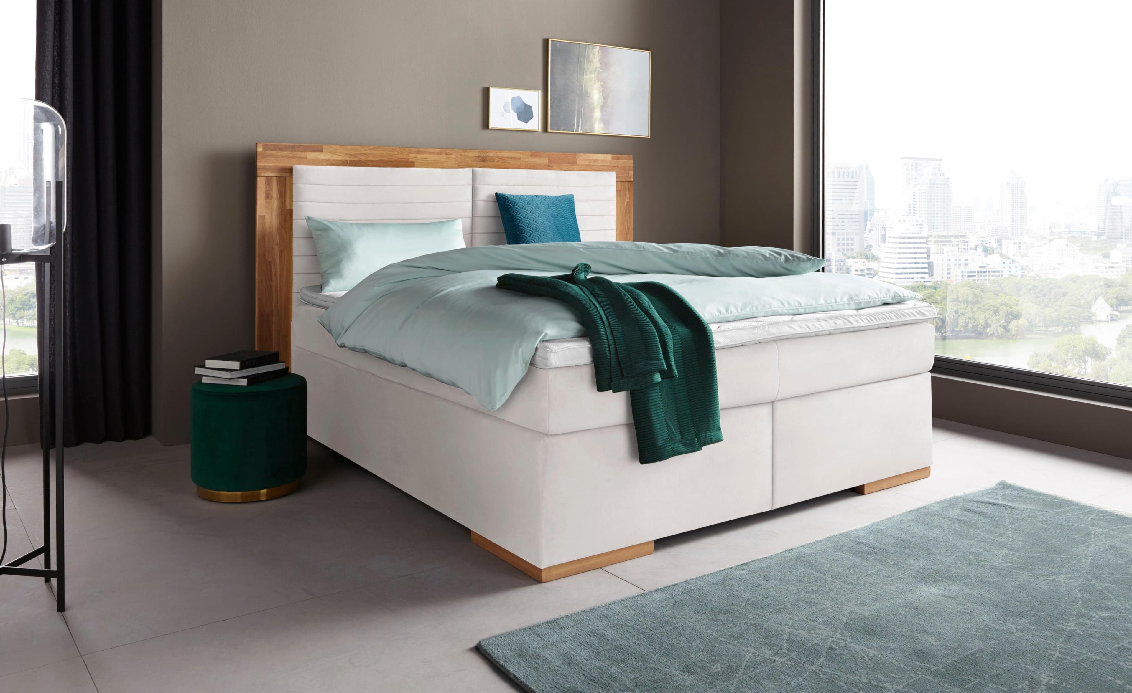 HOME AFFAIRE Boxspringbett Cup Weiß LED Eiche Microfaser