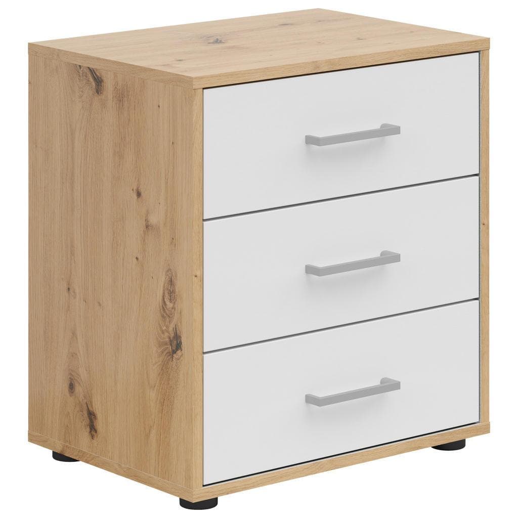 Nachtschrank Weiß Eiche Artisan Grauweiß Kunststoff 3 Schubladen