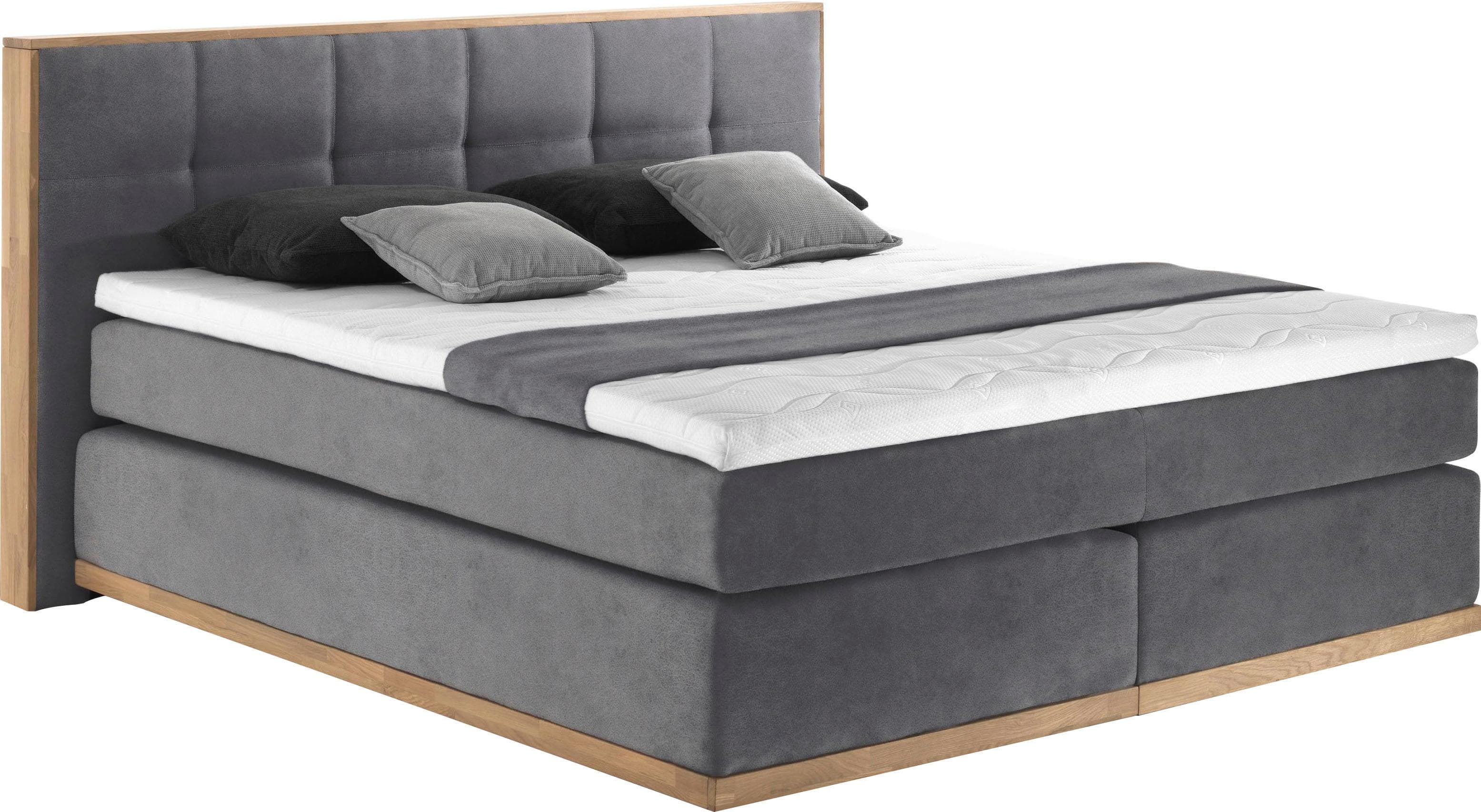 HOME AFFAIRE Boxspringbett Vinton Grau mit Eiche Kopfteil