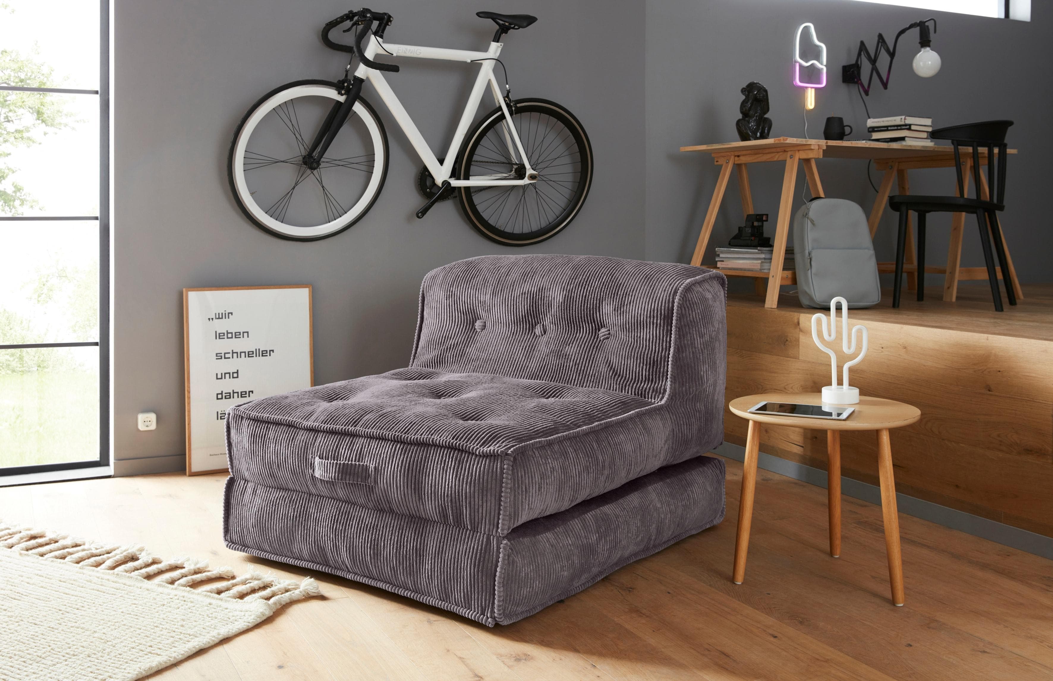 HOME AFFAIRE Sessel Pia Grau mit Pouf-Funktion