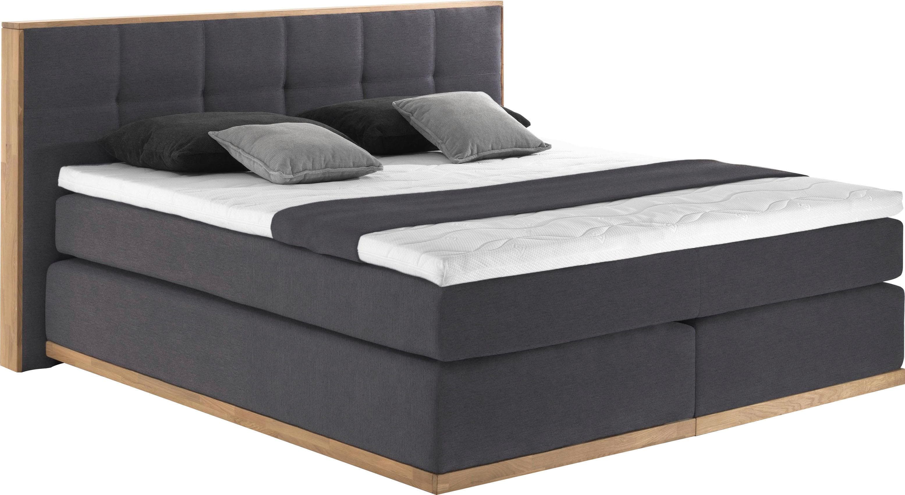 HOME AFFAIRE Boxspringbett Vinton Grau Anthrazit Massivholz Eiche