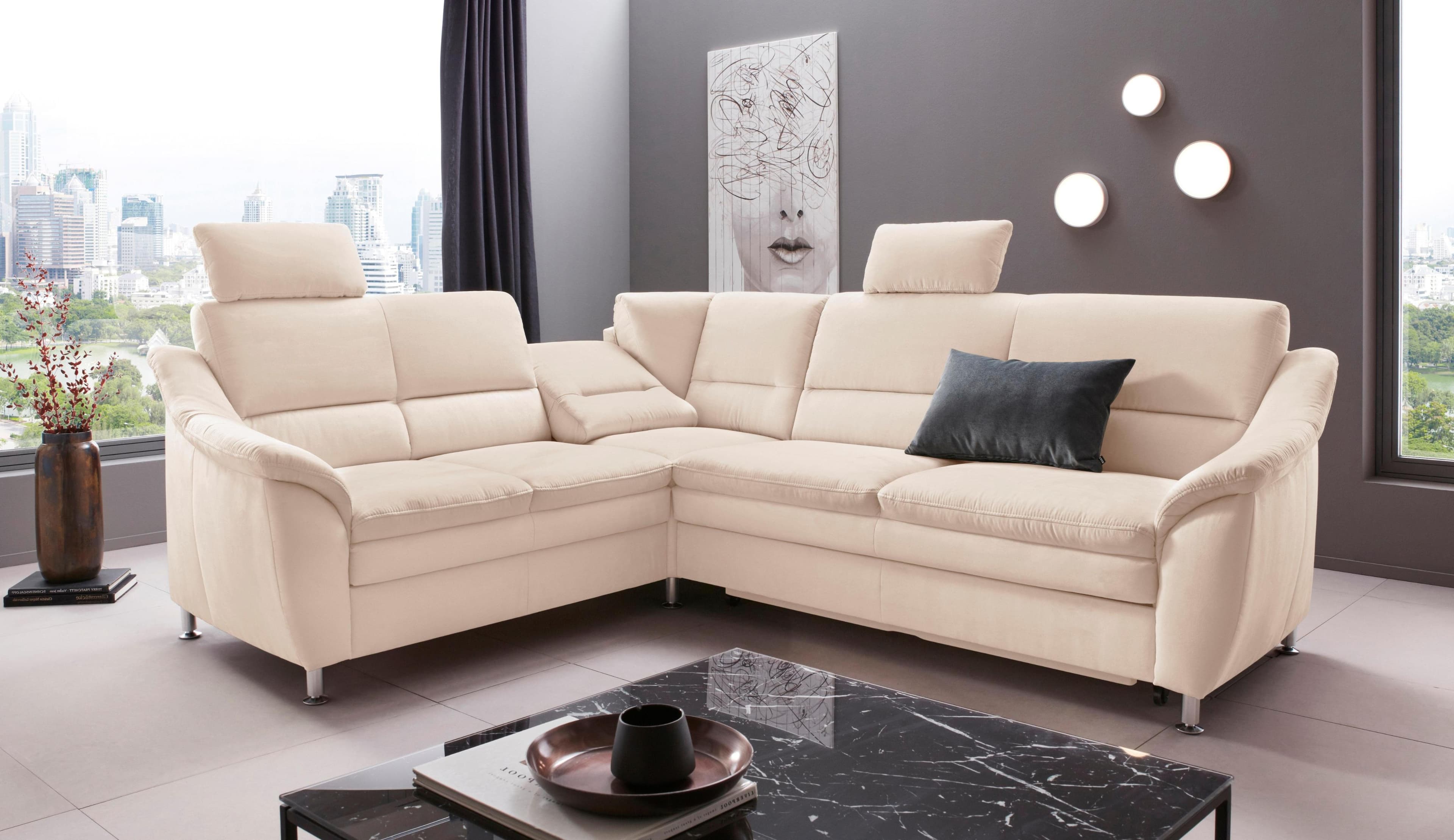 HOME AFFAIRE Cardoso L-Form Ecksofa Beige mit Bettfunktion