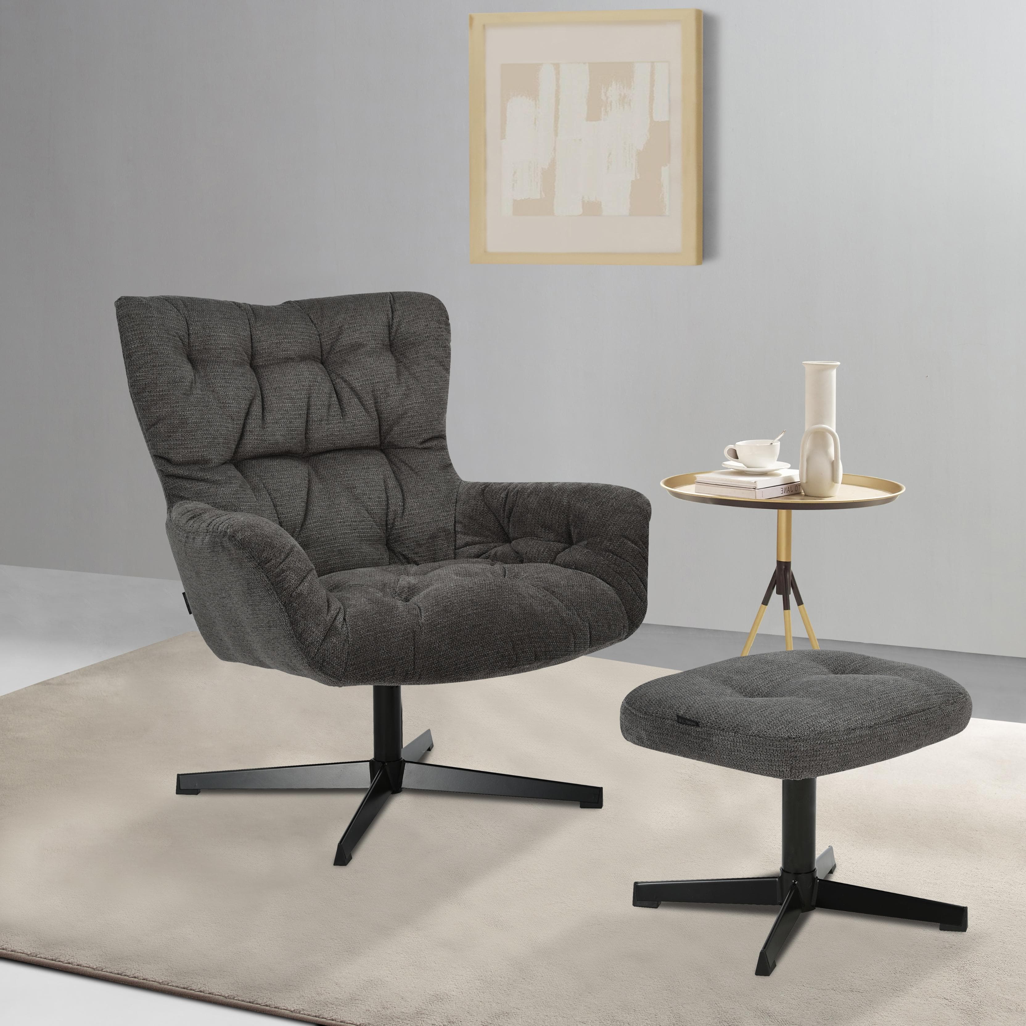 HOME AFFAIRE VERGAS Drehsessel mit Hocker Set Grau