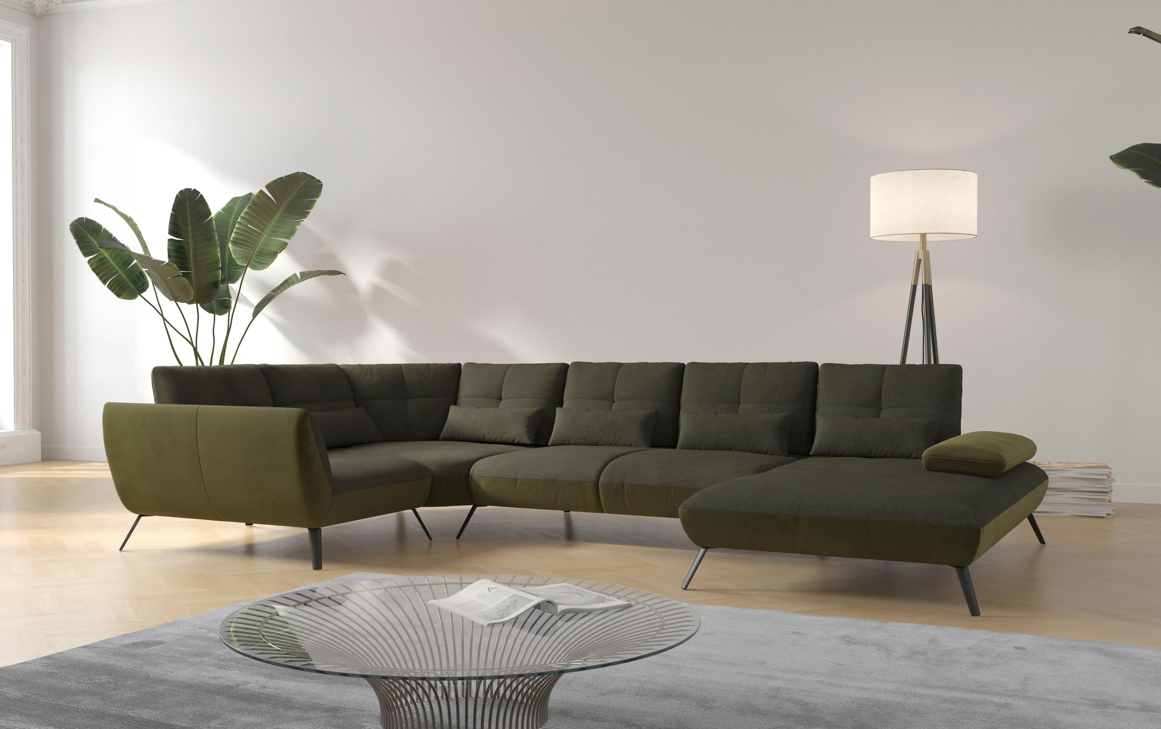 Wohnlandschaft U-Form mit Recamiere und Click&Seat
