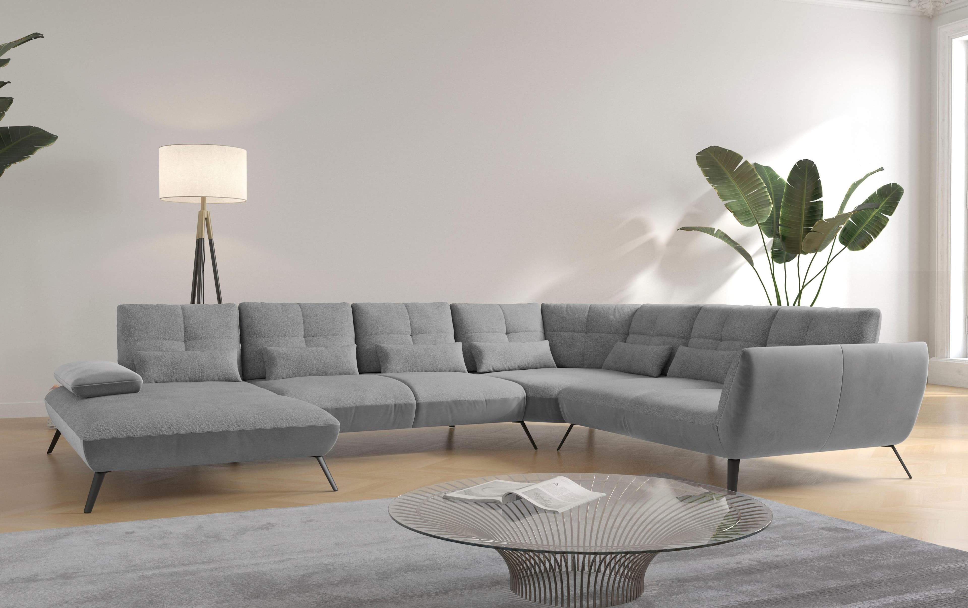 OTTO HOME Wohnlandschaft Mikado U-Form Silber mit Sitztiefenverstellung