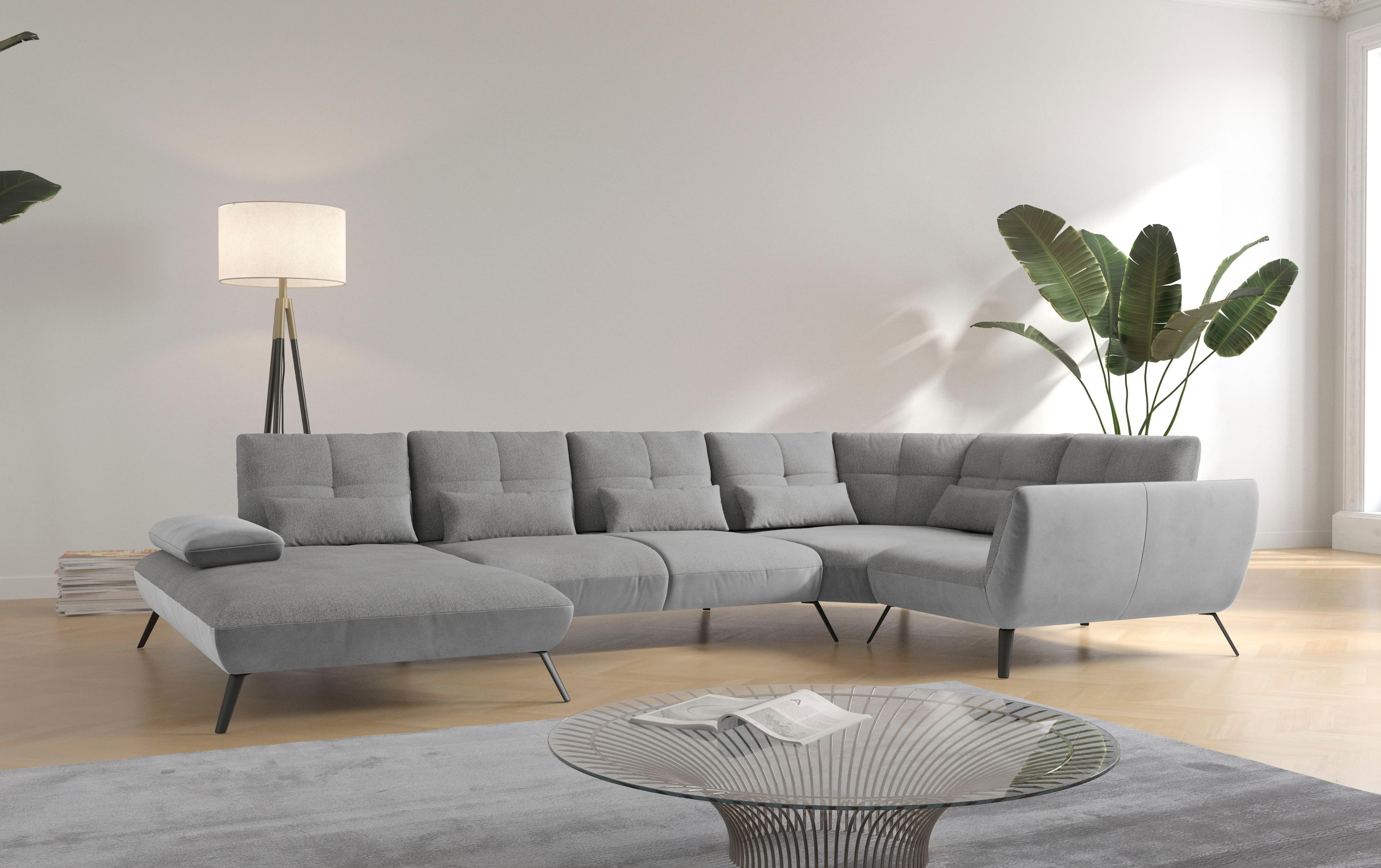 Moderne Wohnlandschaft in Silber, U-Form