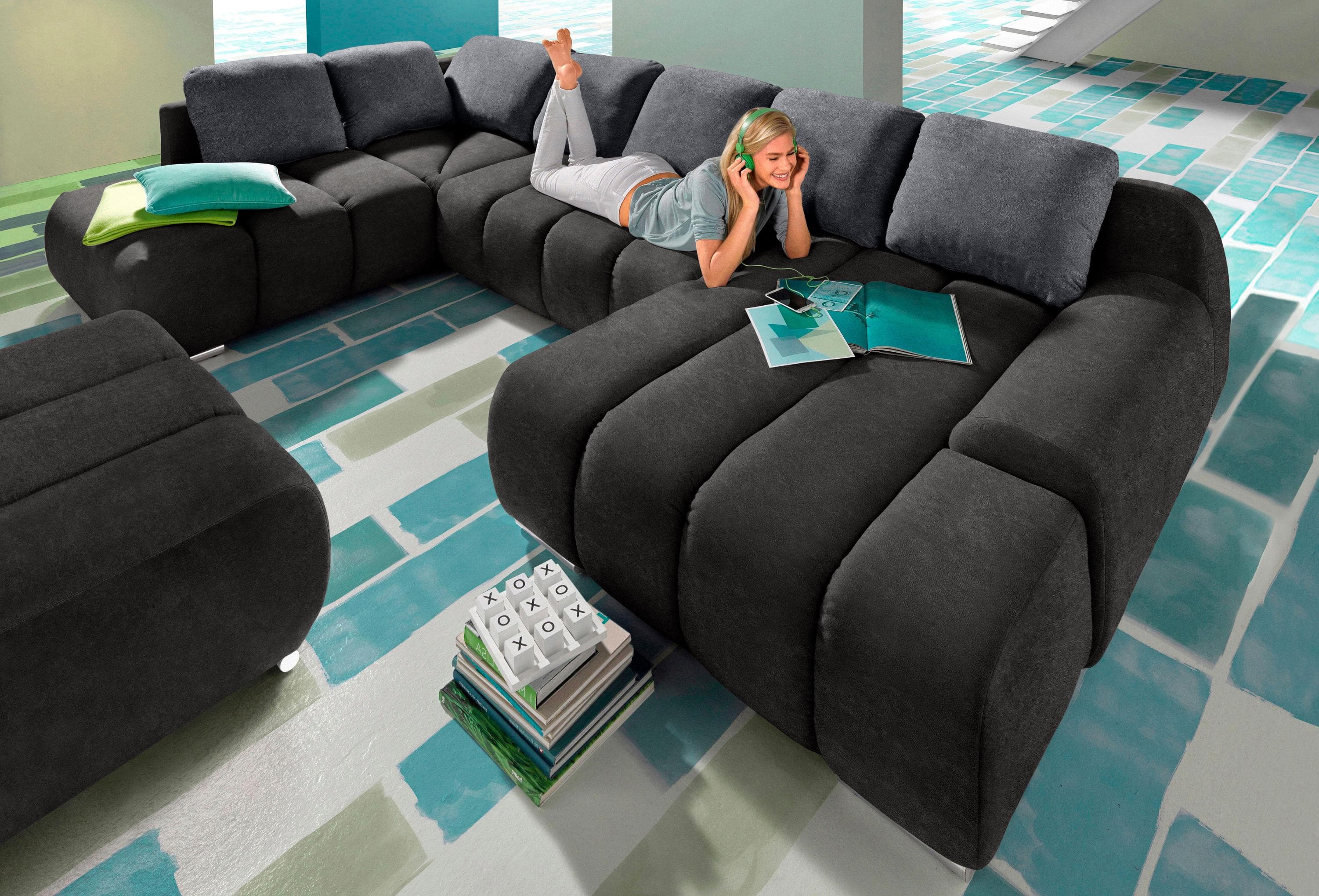 HOME AFFAIRE Bono U-Form Wohnlandschaft Schwarz Grau mit Bettfunktion