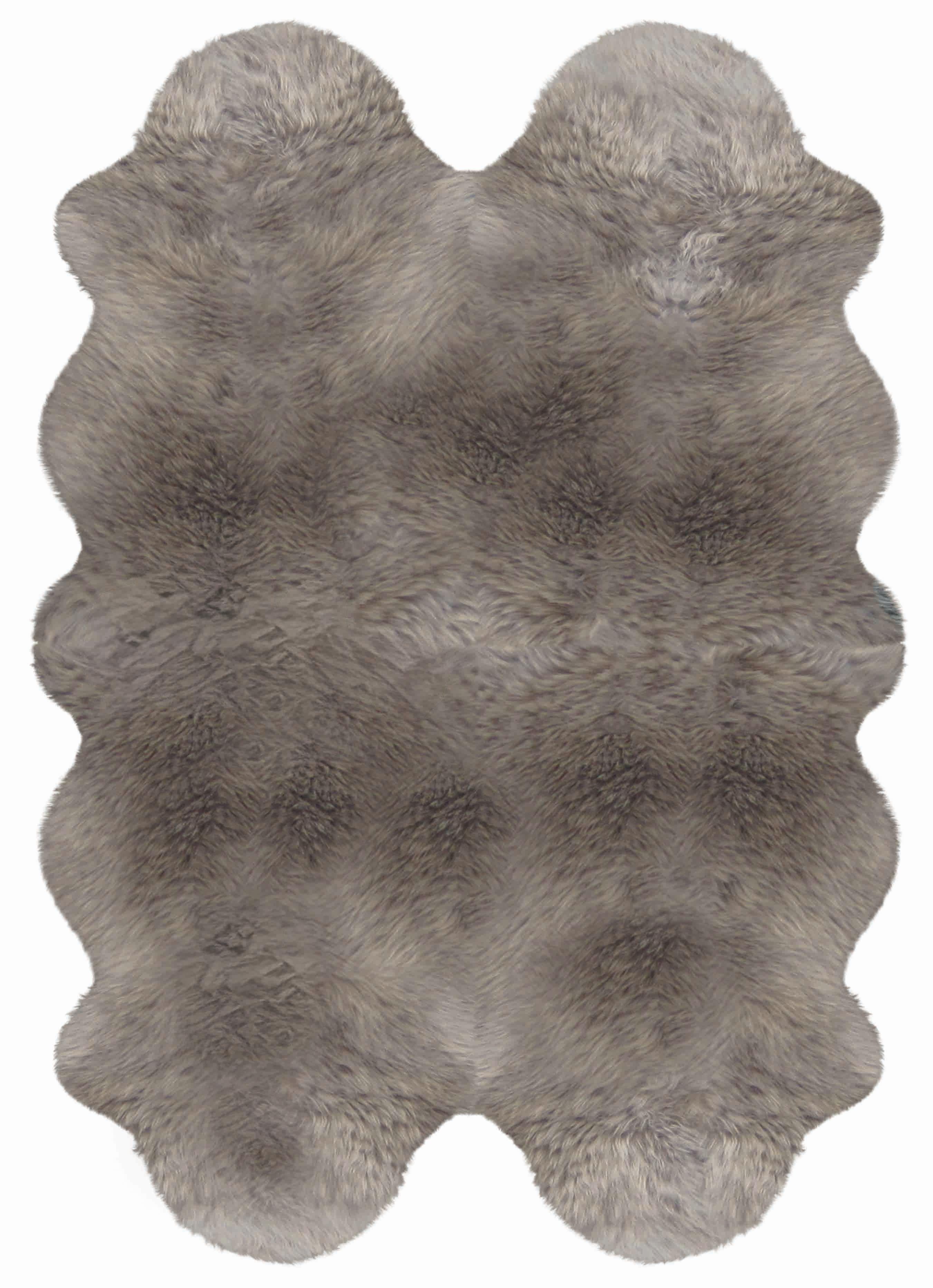 Eleganter Fellteppich in Taupe aus Lammfell und Leder