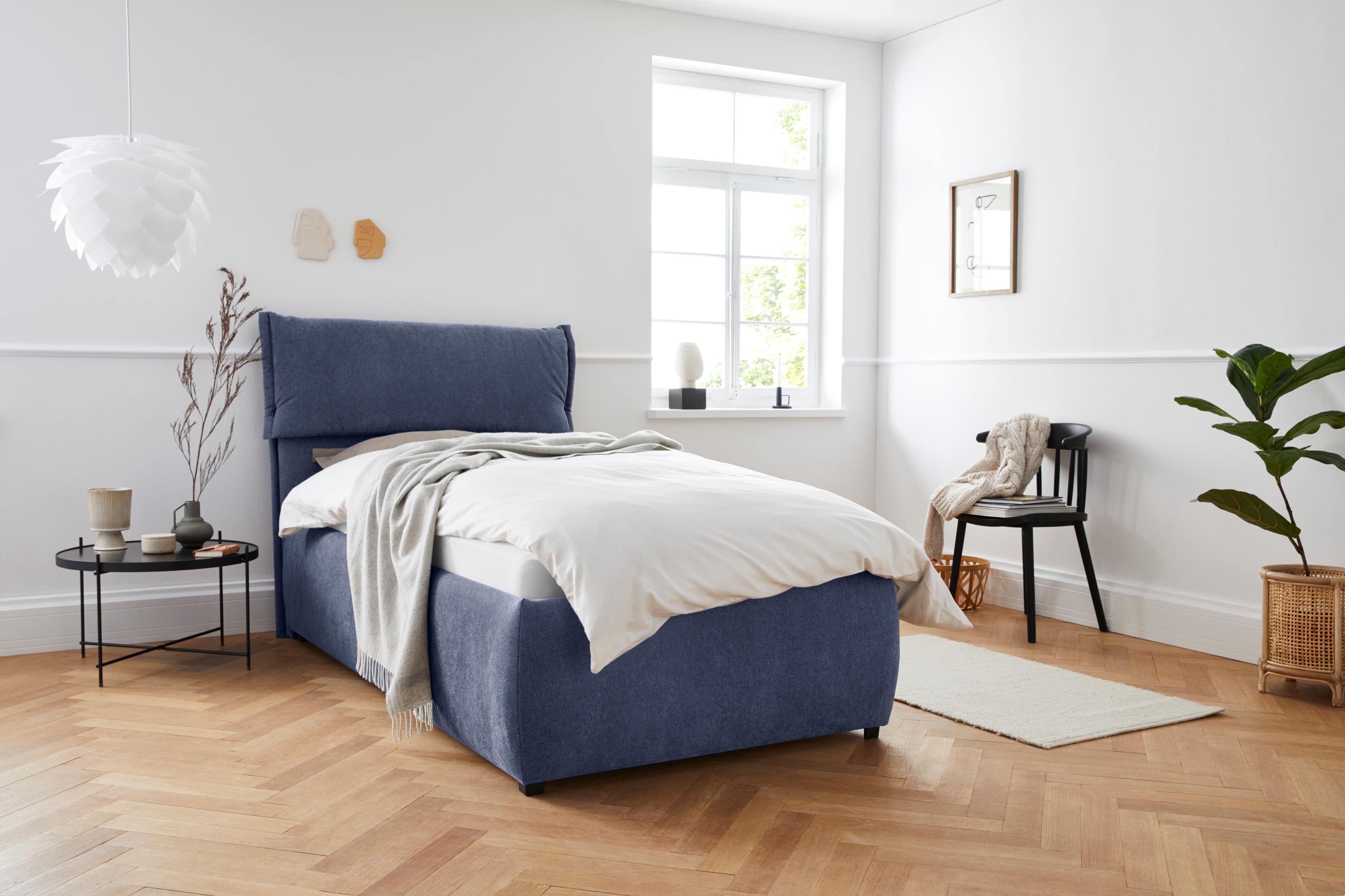 HOME AFFAIRE Polsterbett Jenson Dunkelblau mit Bettkasten und Matratze