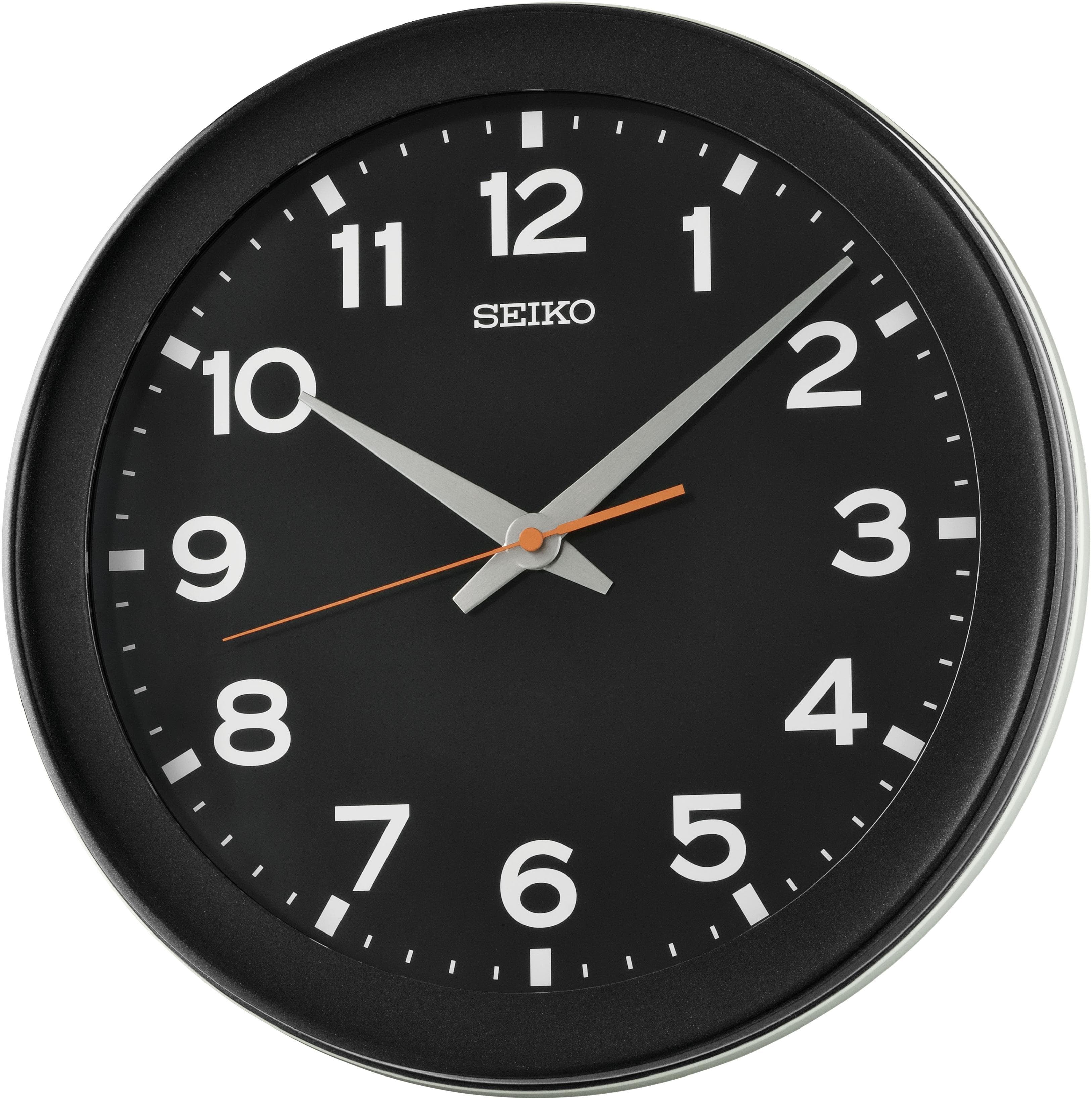 Wanduhr SEIKO Schwarz Quarzuhr Durchlaufende Sekunde