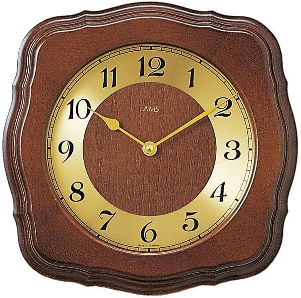 AMS Funkwanduhr F5862/1 Braun Nussbaum Quarz