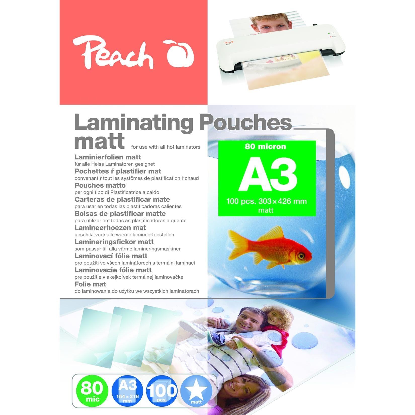 Peach 100 x A3 Laminierfolien 80 Mic Matt