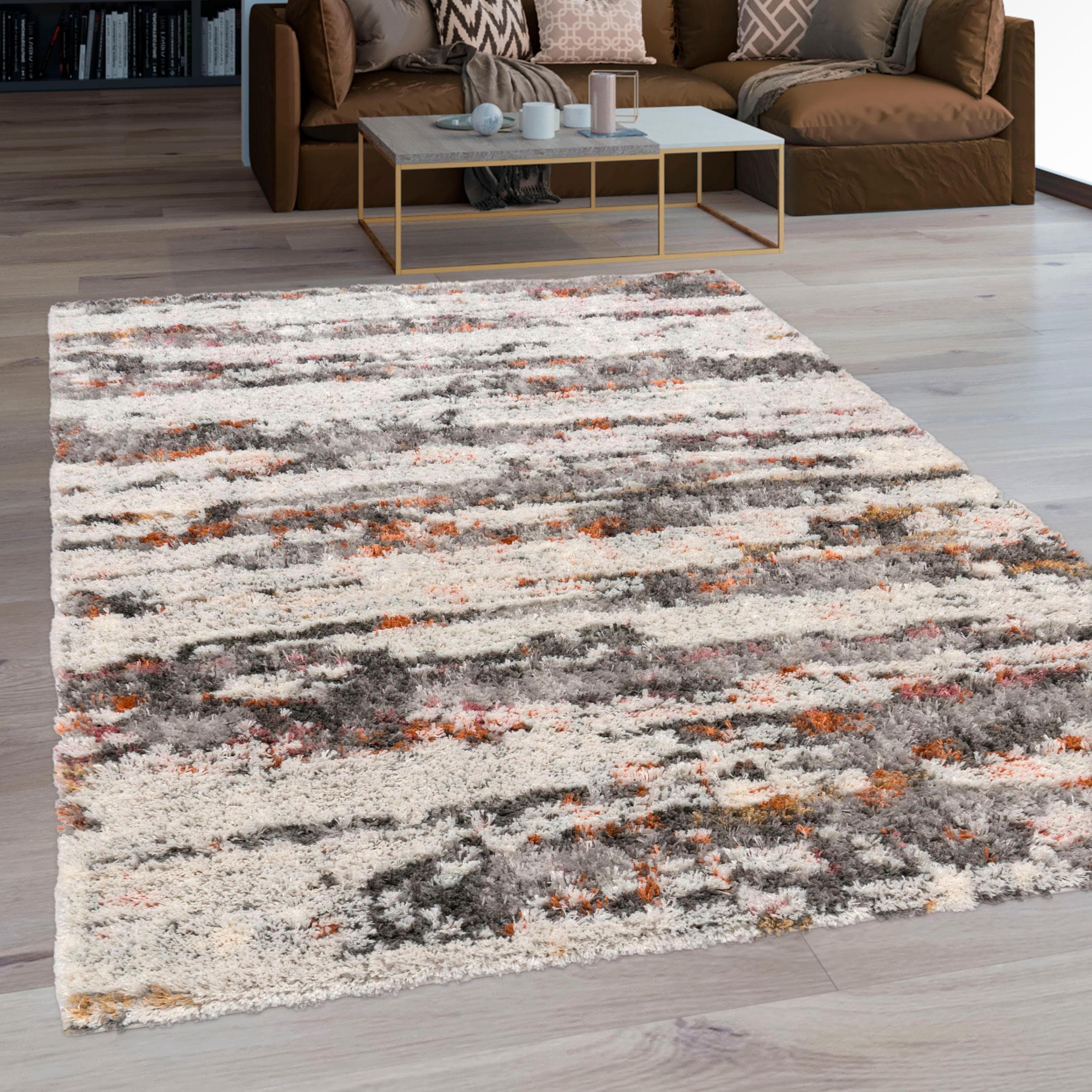 Paco Home Hochflor-Teppich Vincenza: Kuscheliges Streifen Design mit Used Look