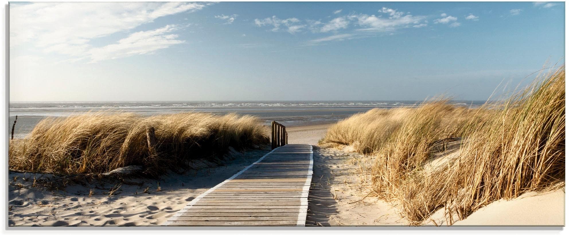 ARTLAND Glasbild Nordseestrand Langeoog Steg Weißglas