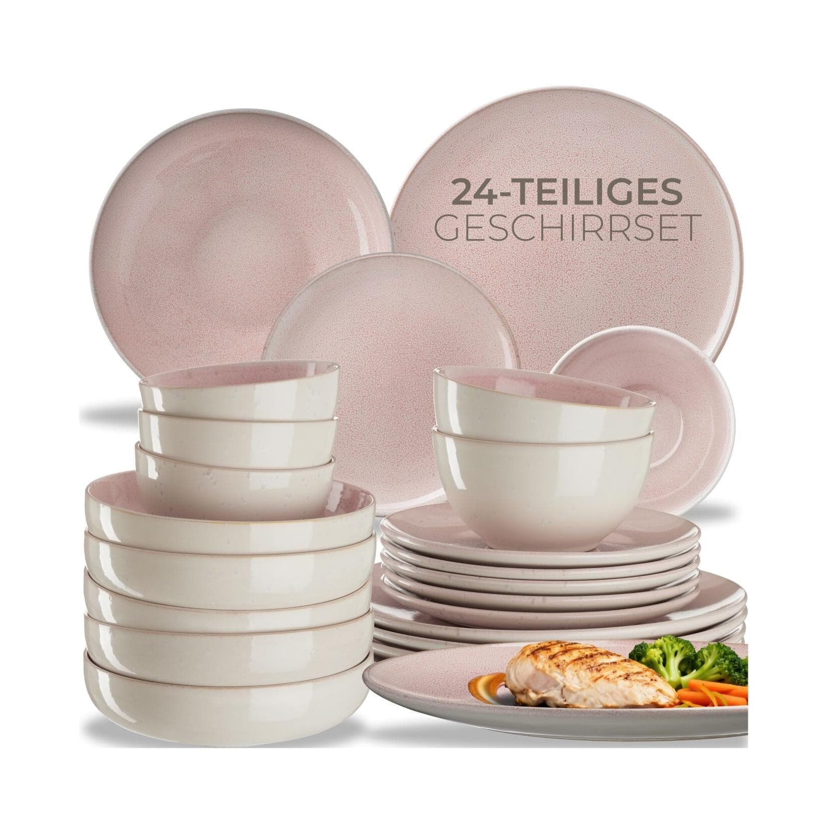 Tectake Tafelservice Coral Blush 24-teilig für 6 Personen