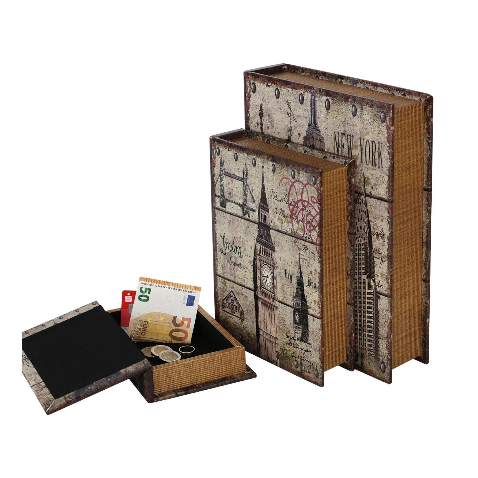 HMF Buchtresor im Antik-Look, 3er Set, 32,5 x 23,5 x 7,5 cm