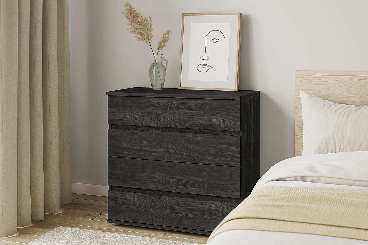 Kommode HOME AFFAIRE PRESSAC Sideboard 4 Schubladen Dunkelgrau