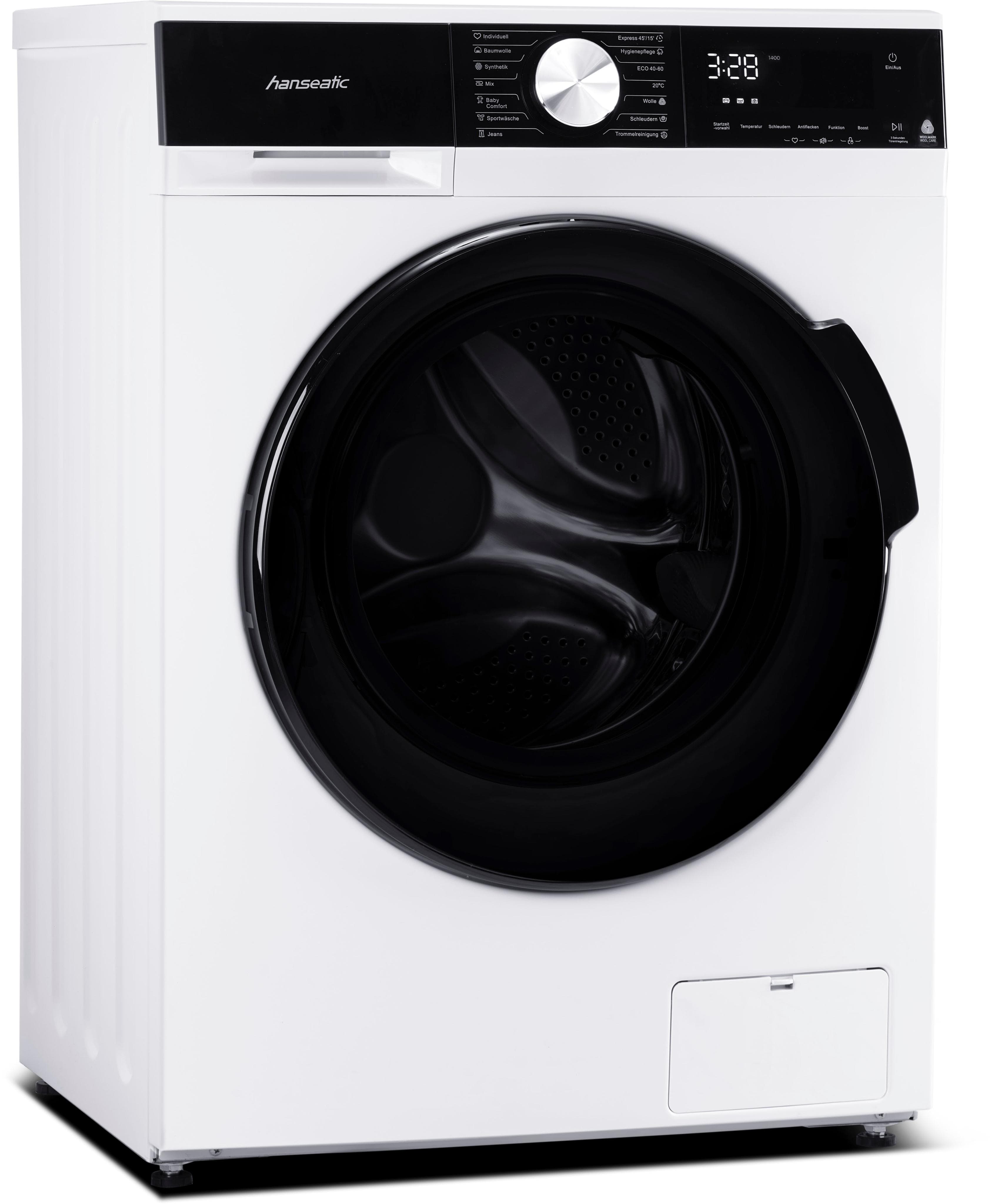 HANSEATIC Waschmaschine HWMM1814A2 Weiß Schnellwaschprogramm